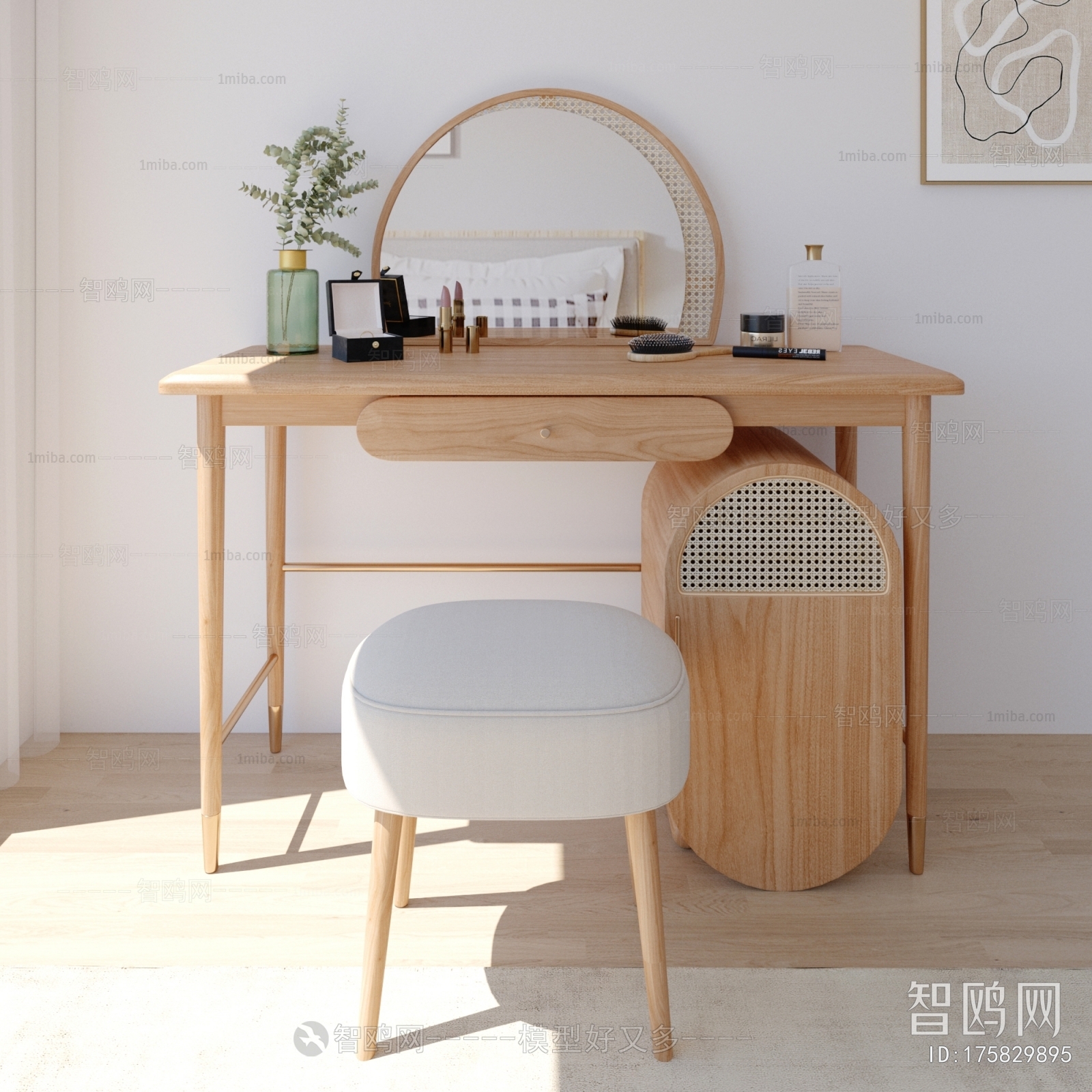日式原木梳妆台凳子