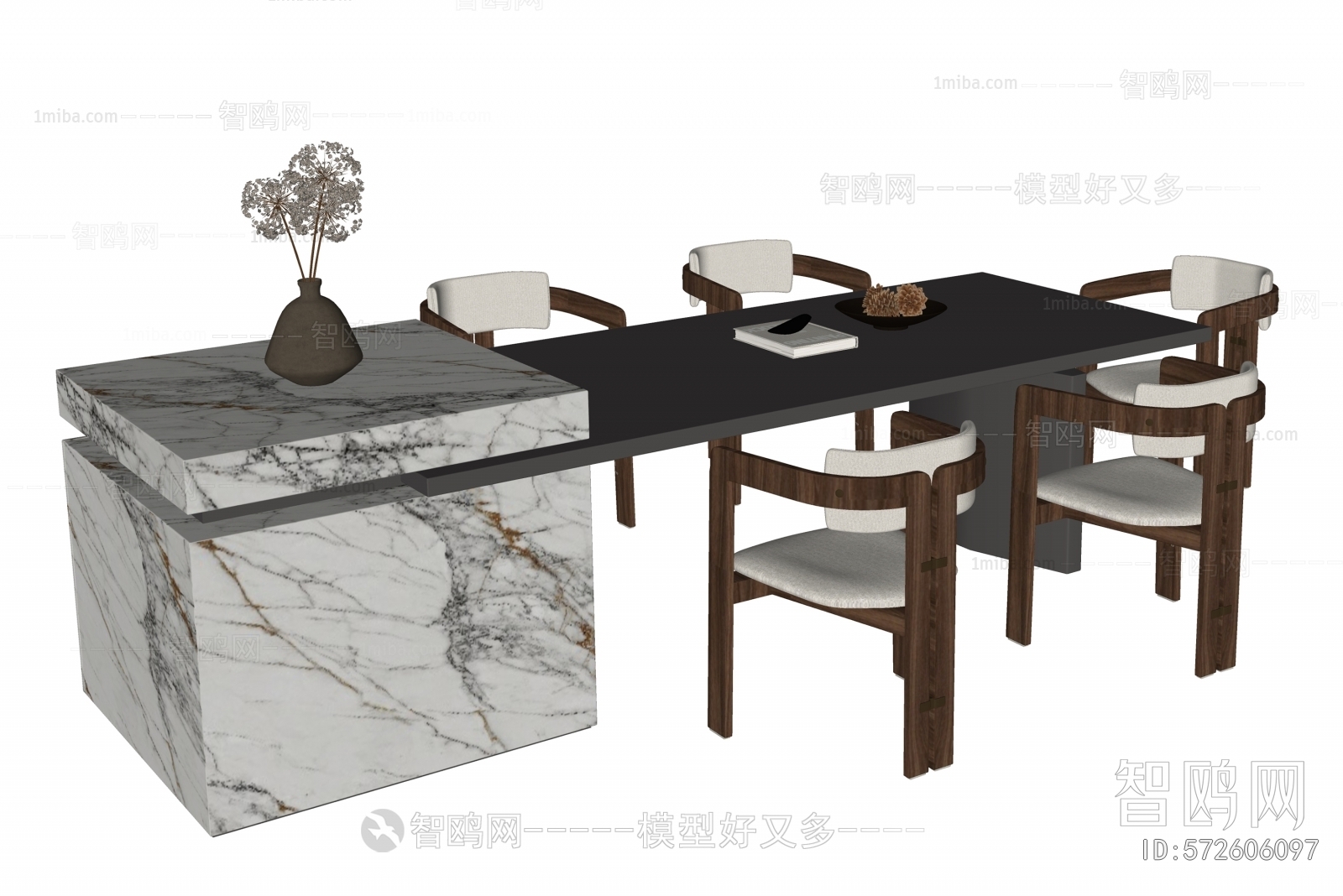 现代中岛台餐桌椅组合