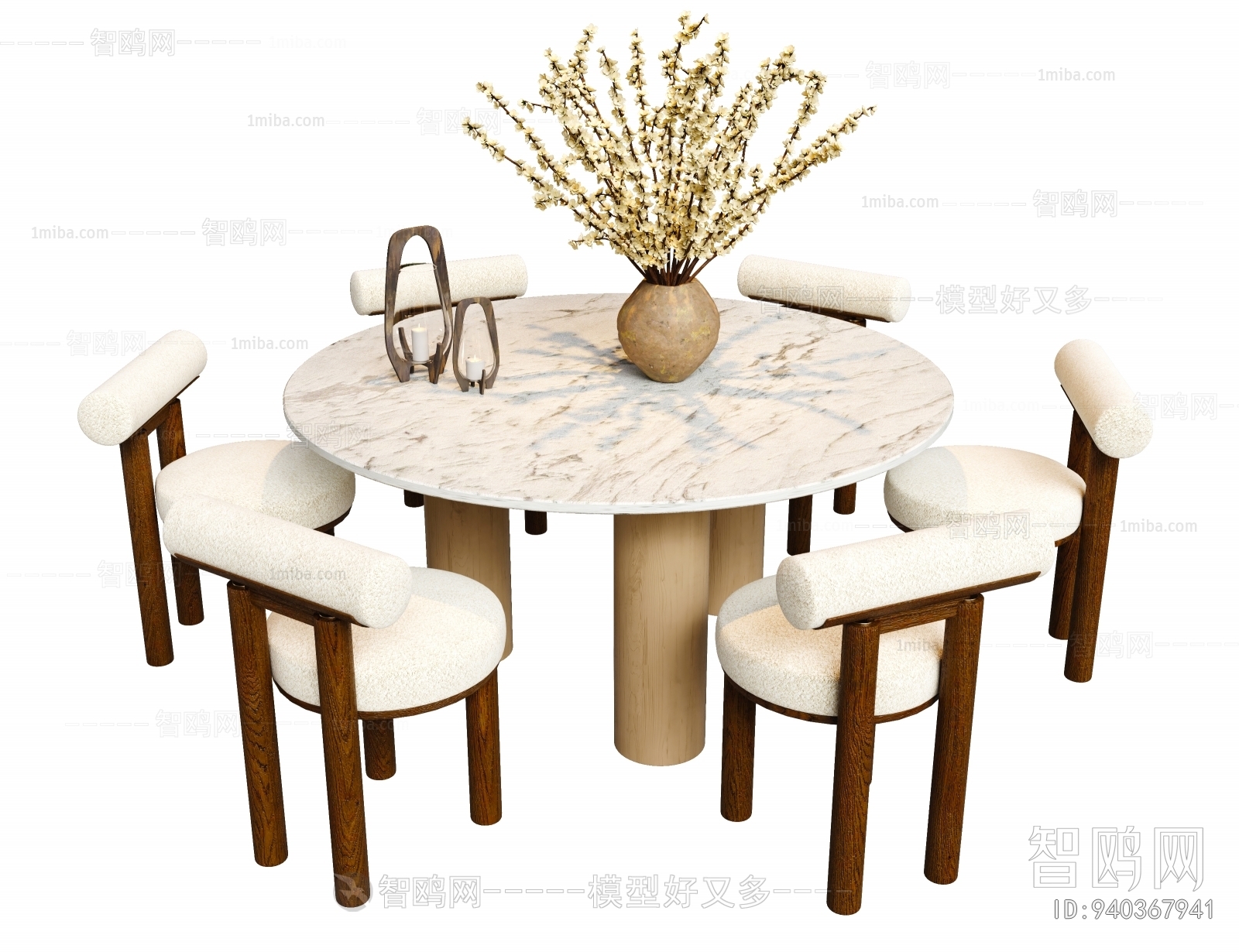 侘寂风圆形餐桌椅