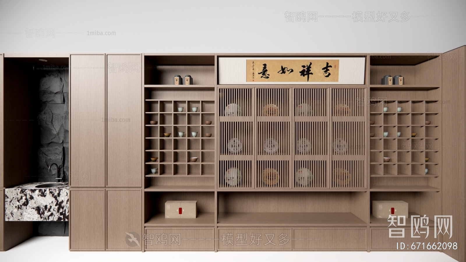 新中式装饰柜，高柜