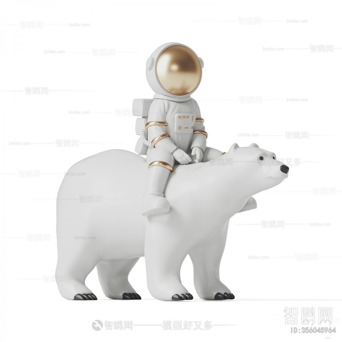 现代北极熊宇航员雕塑摆件