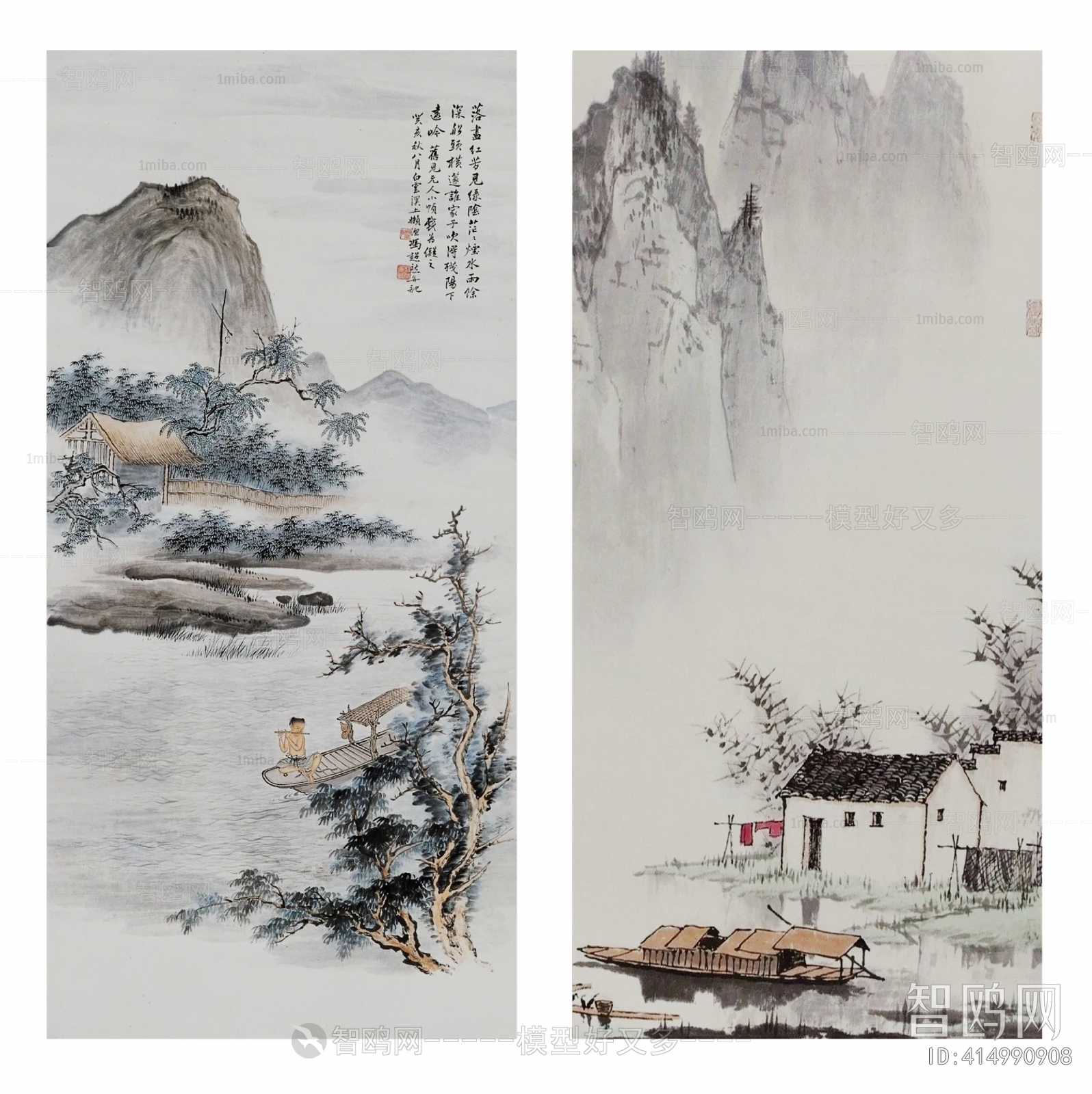 中式意境山水人家画