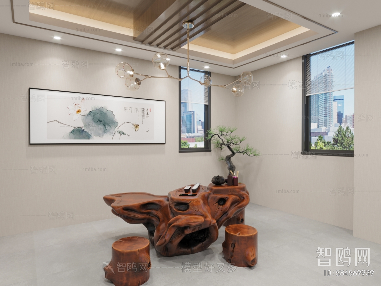 新中式根雕茶桌椅