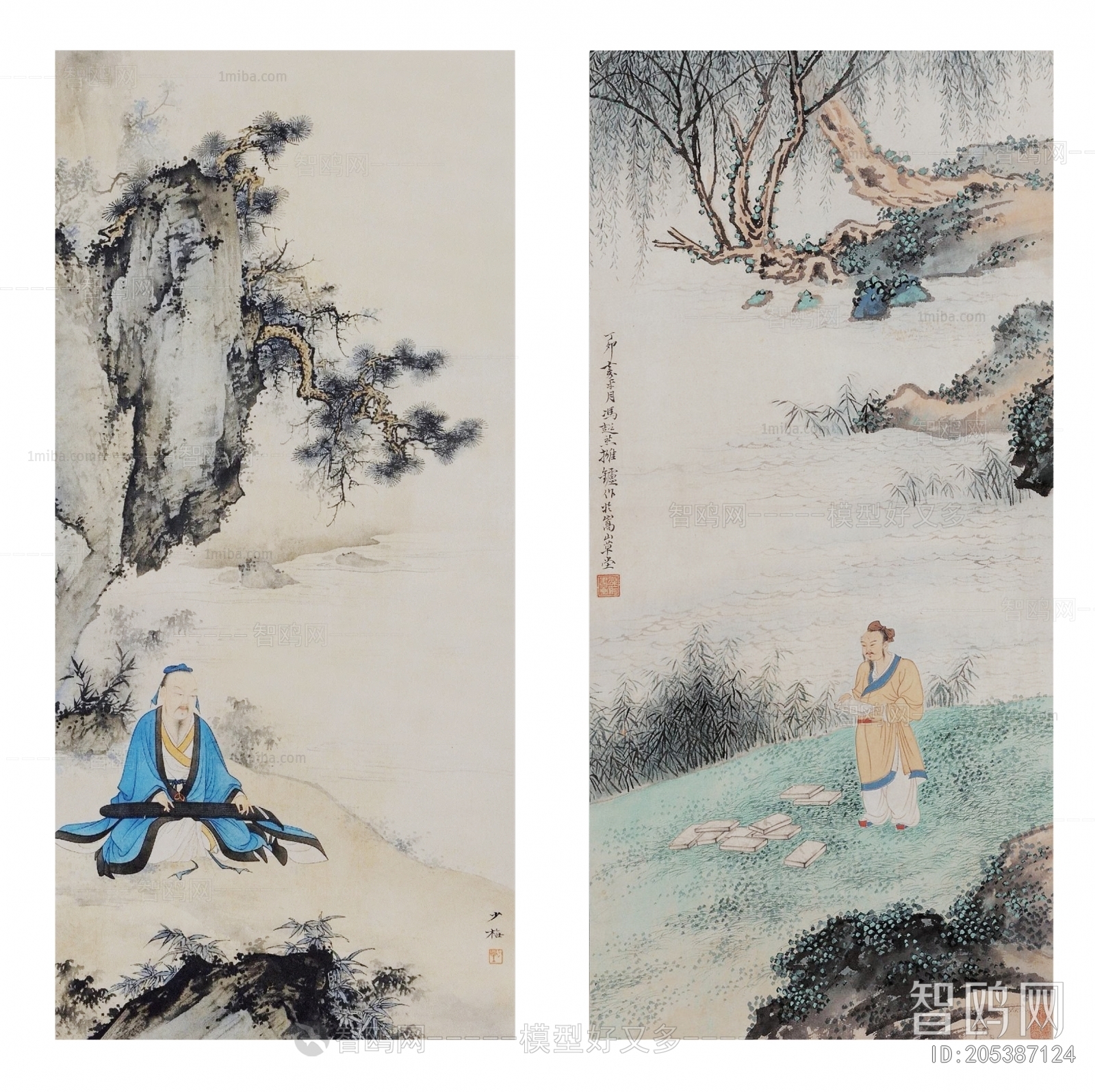 中式人物山水风景图案挂画