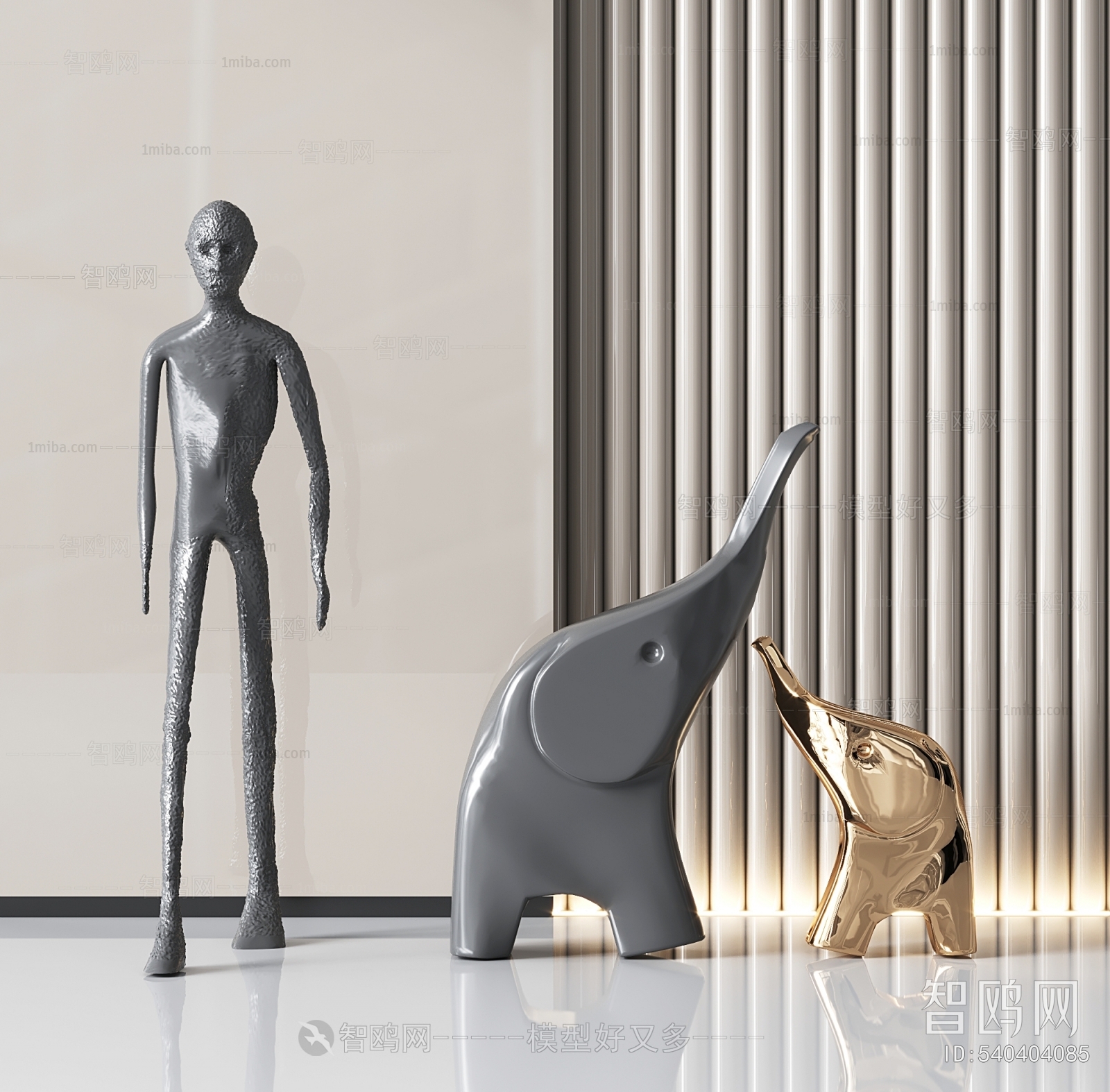 现代抽象大象人物雕塑摆件