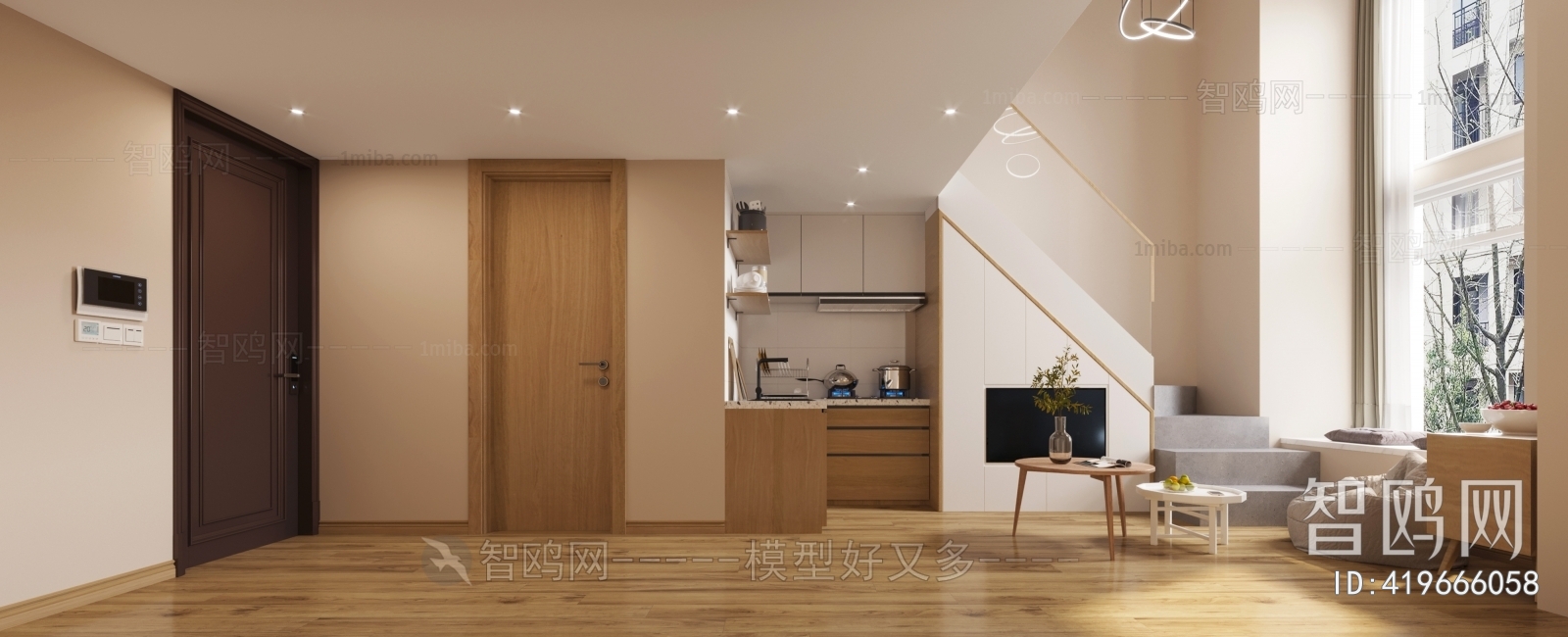 多场景-日式单身公寓客餐厅+卧室