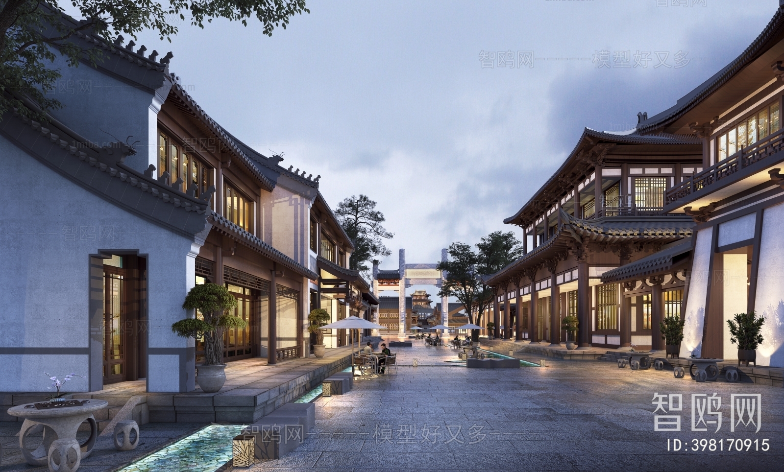新中式商业街建筑外观