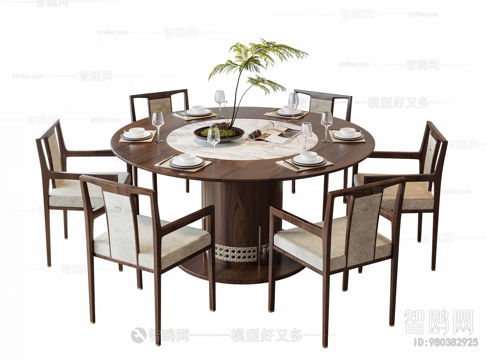 新中式圆形餐桌椅