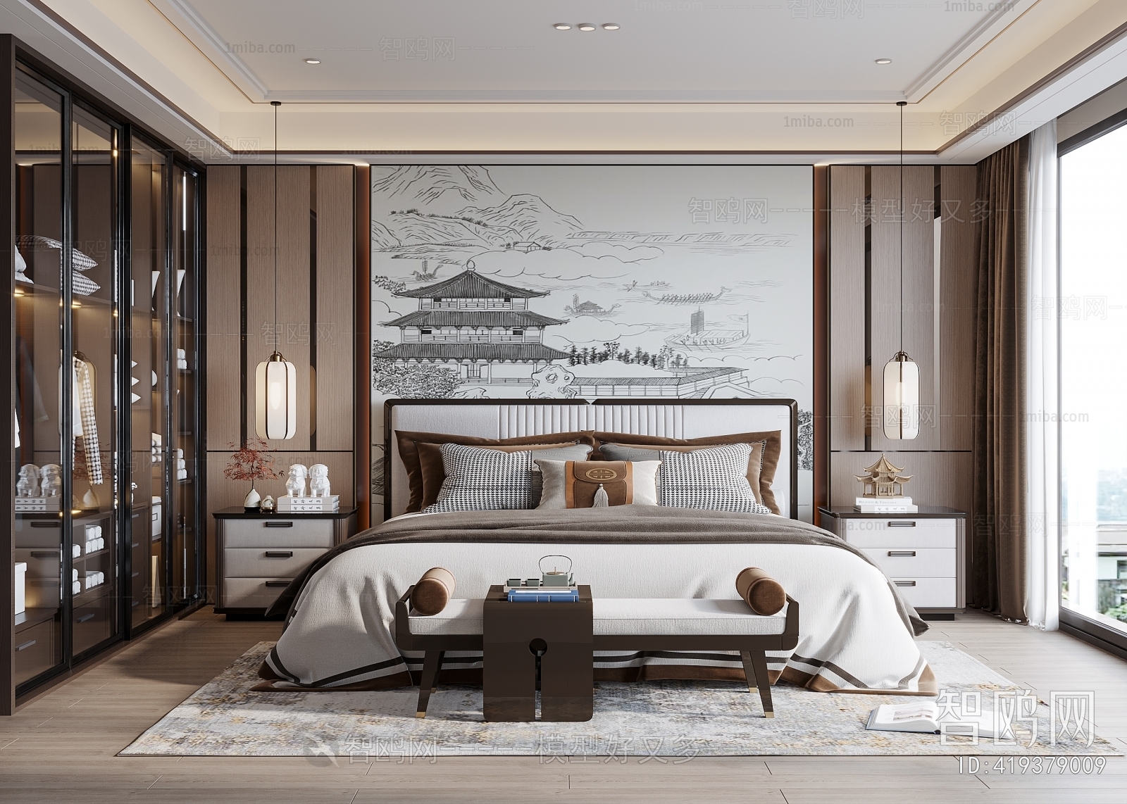 New Chinese Style Bedroom sketchup Model Download - Model ID.419379009 ...