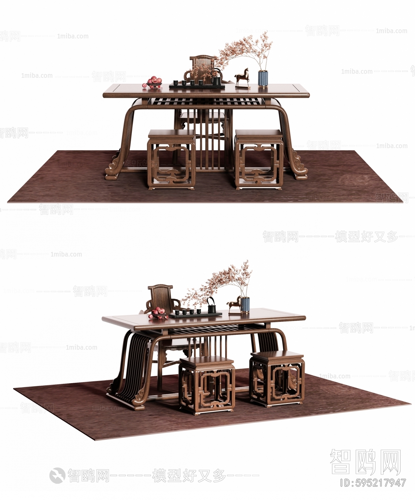 中式实木茶桌椅