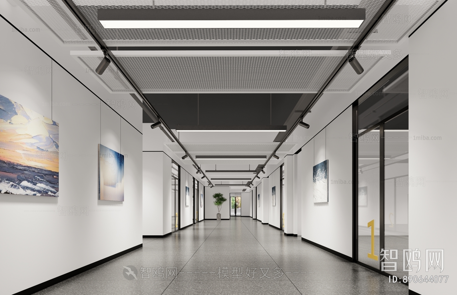 现代学校走廊 美术展厅