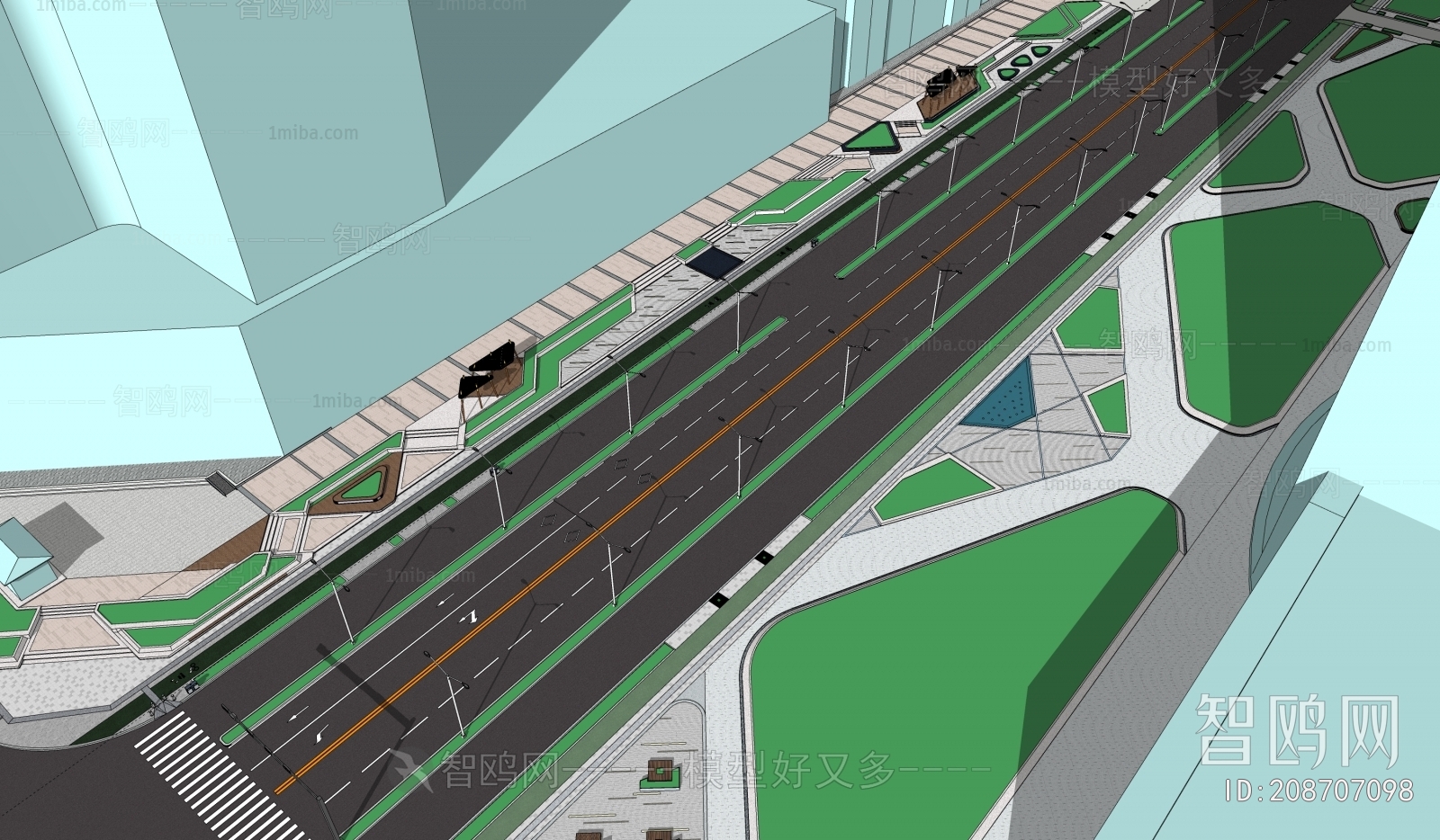 现代市政道路街边公园