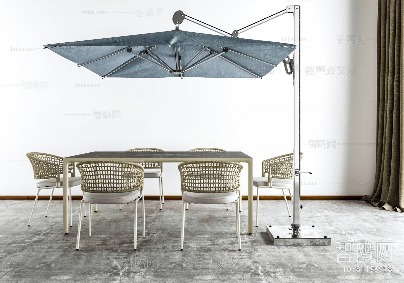 中式户外休闲桌椅，遮阳伞