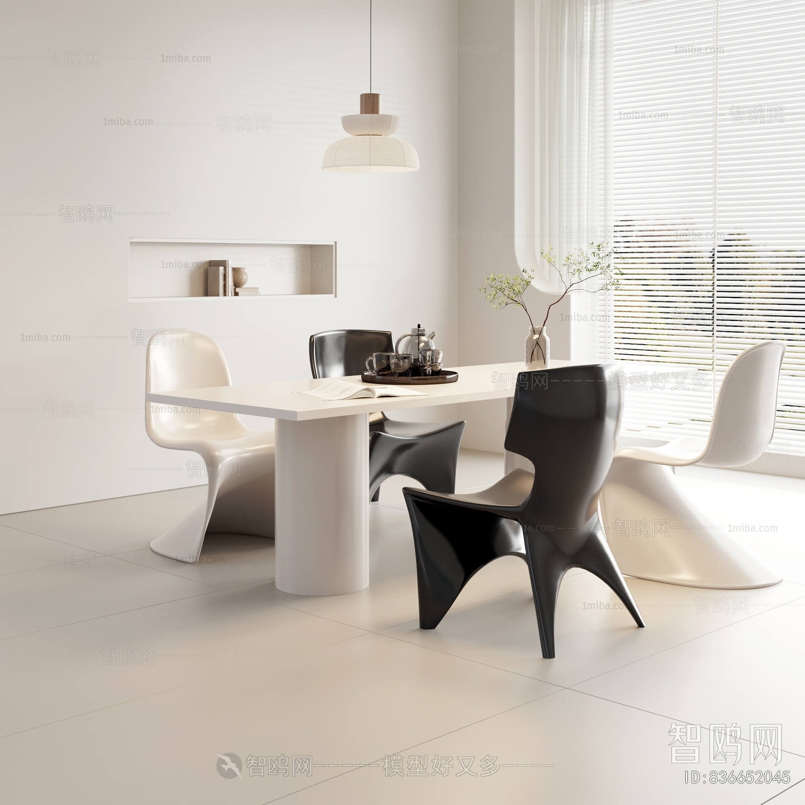 现代黑白餐桌椅