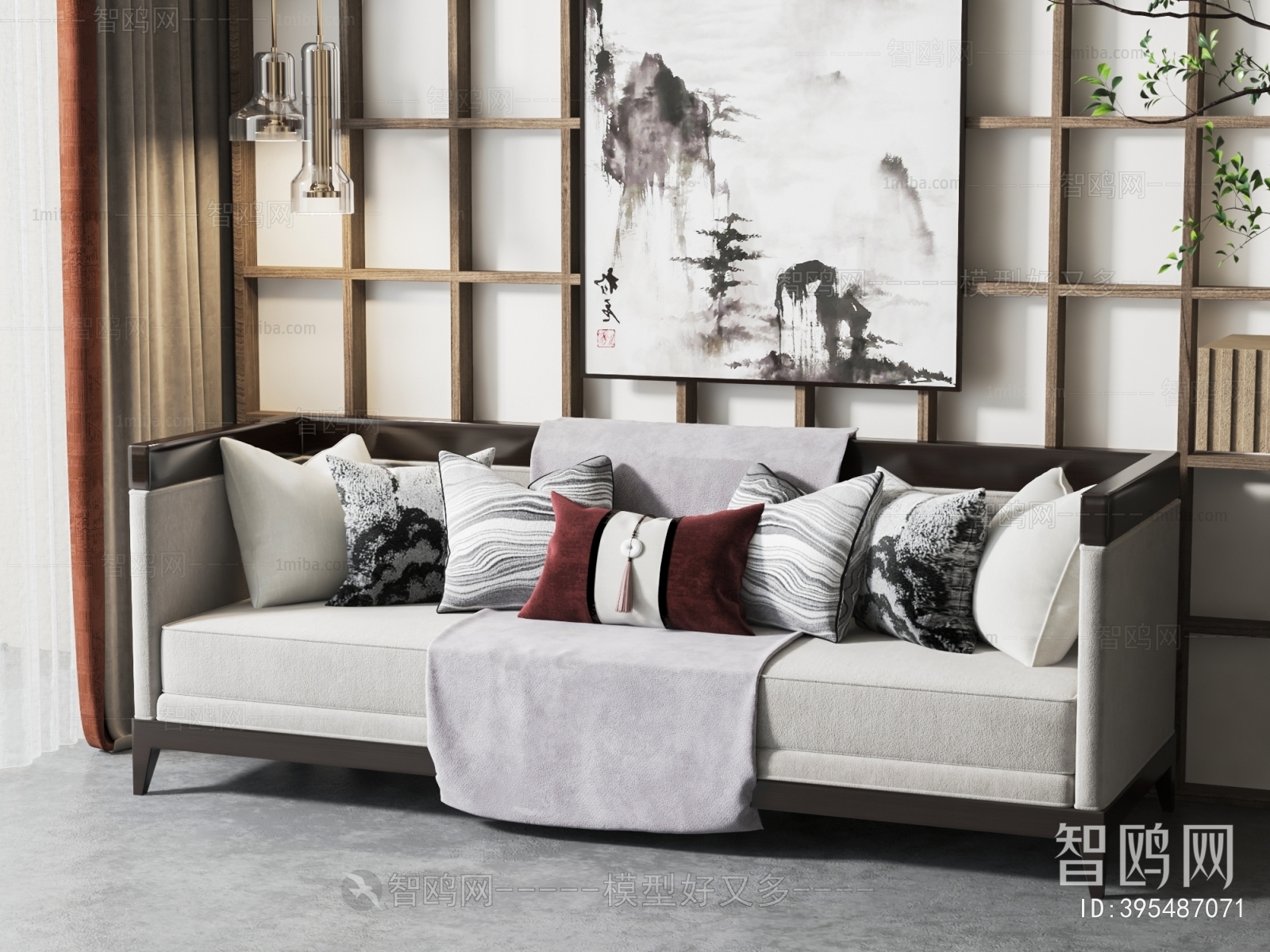 New Chinese Style Three-seat Sofa