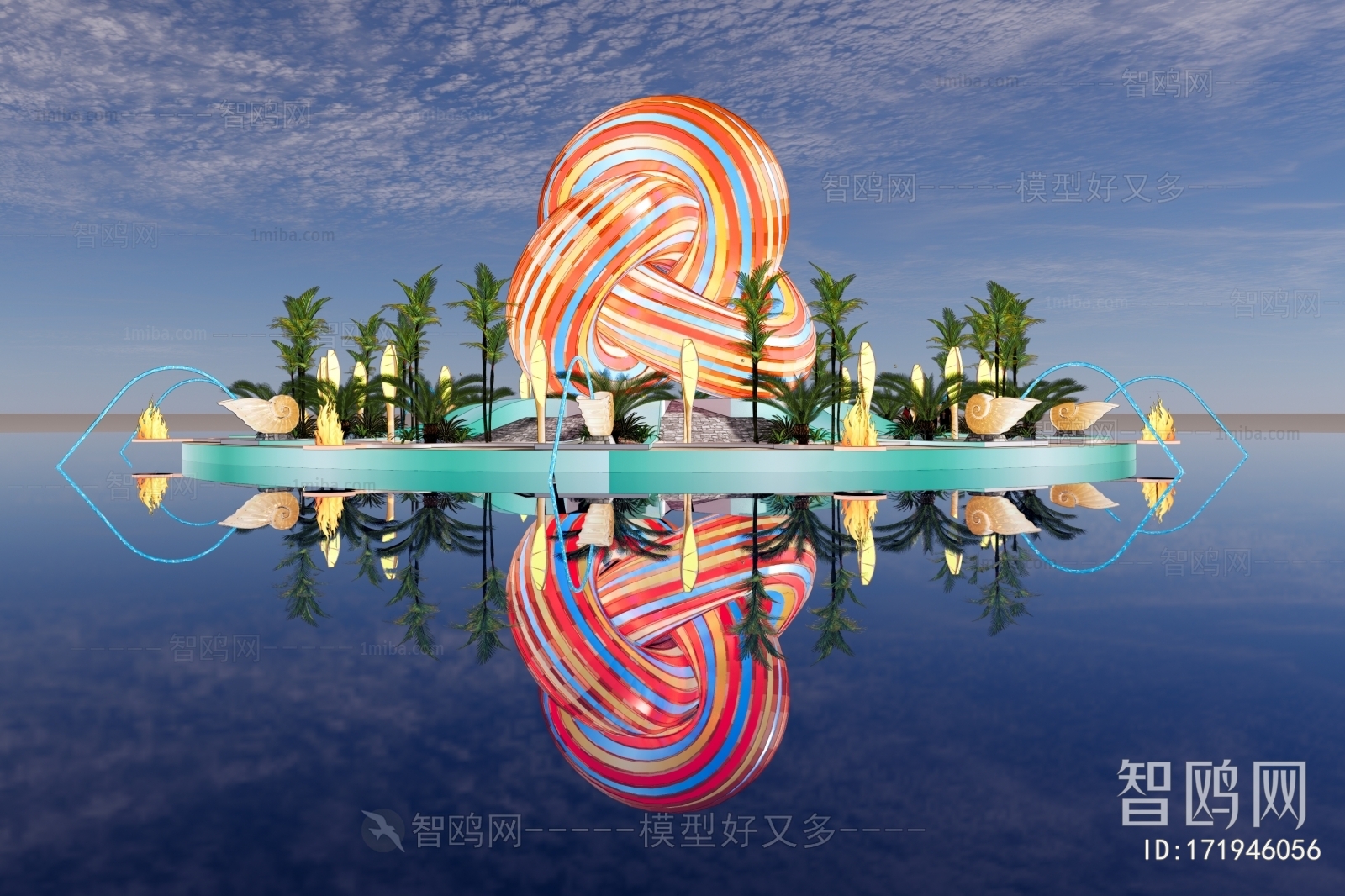 现代回环彩色圆管抽象雕塑3D模型下载