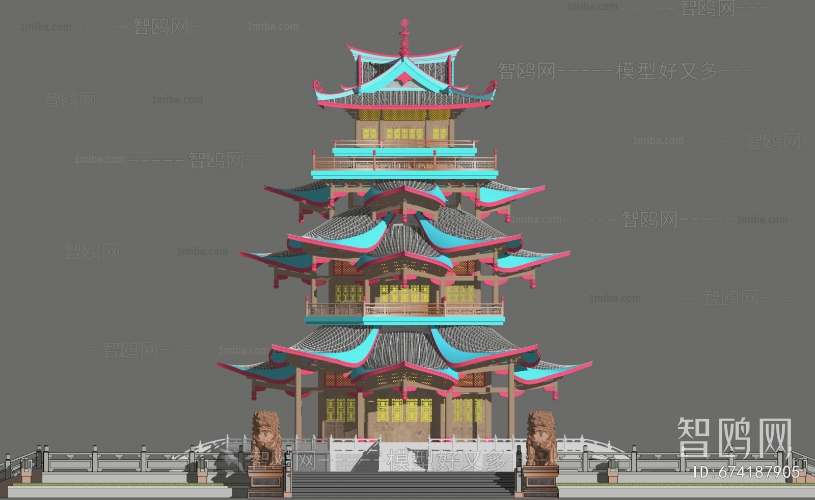 中式古建筑宫殿阁楼3D模型下载