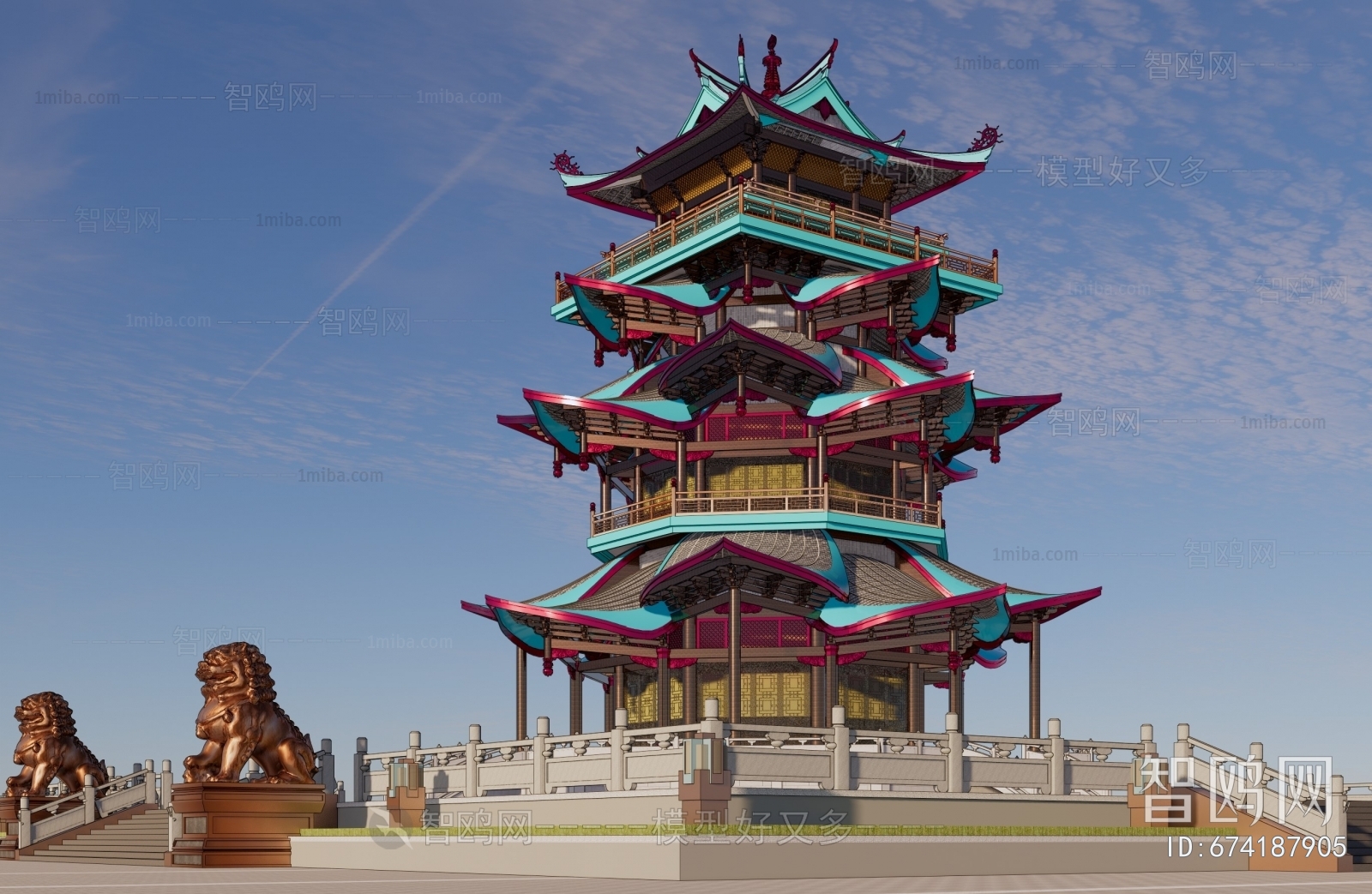 中式古建筑宫殿阁楼3D模型下载