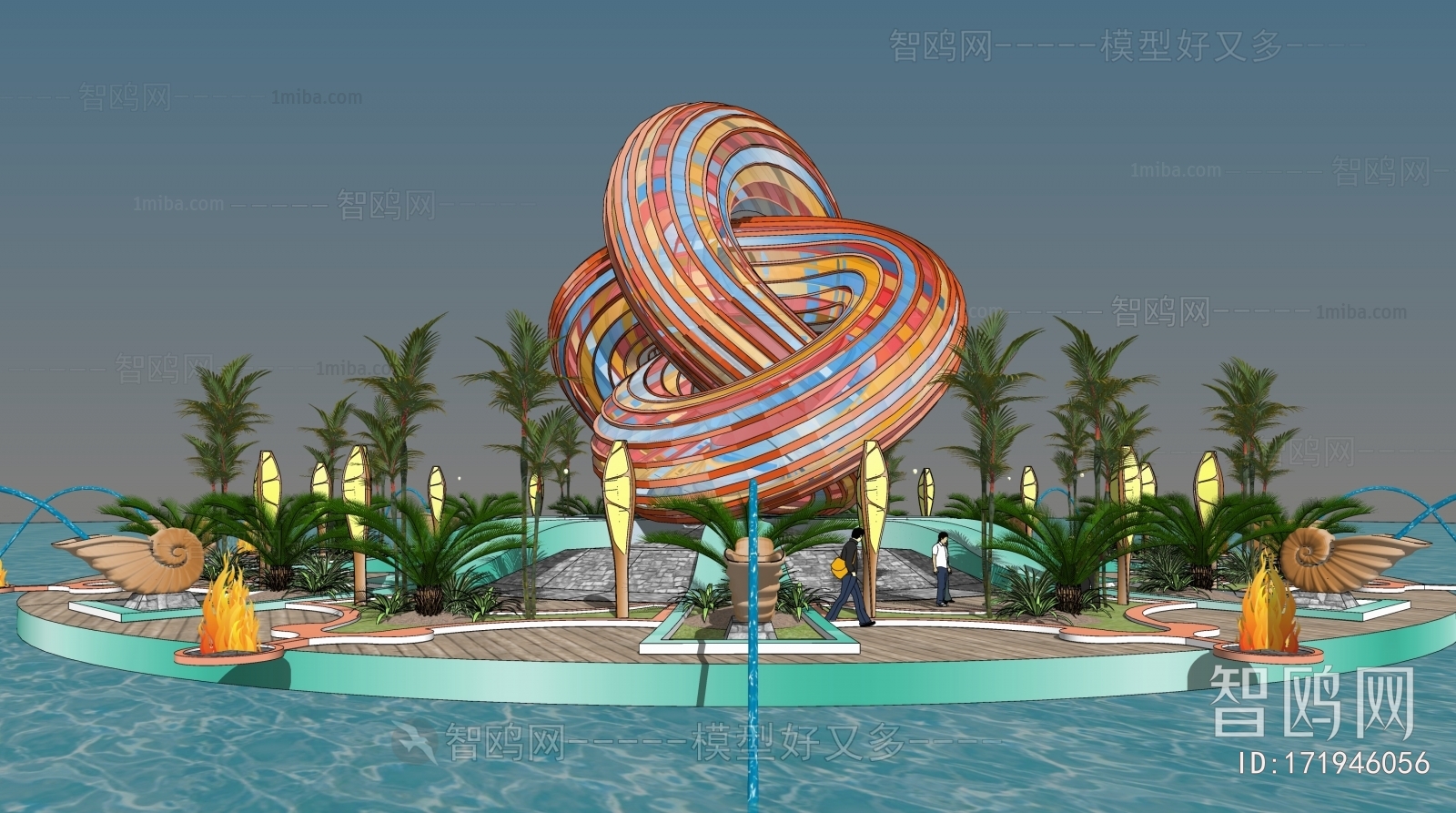 现代回环彩色圆管抽象雕塑3D模型下载