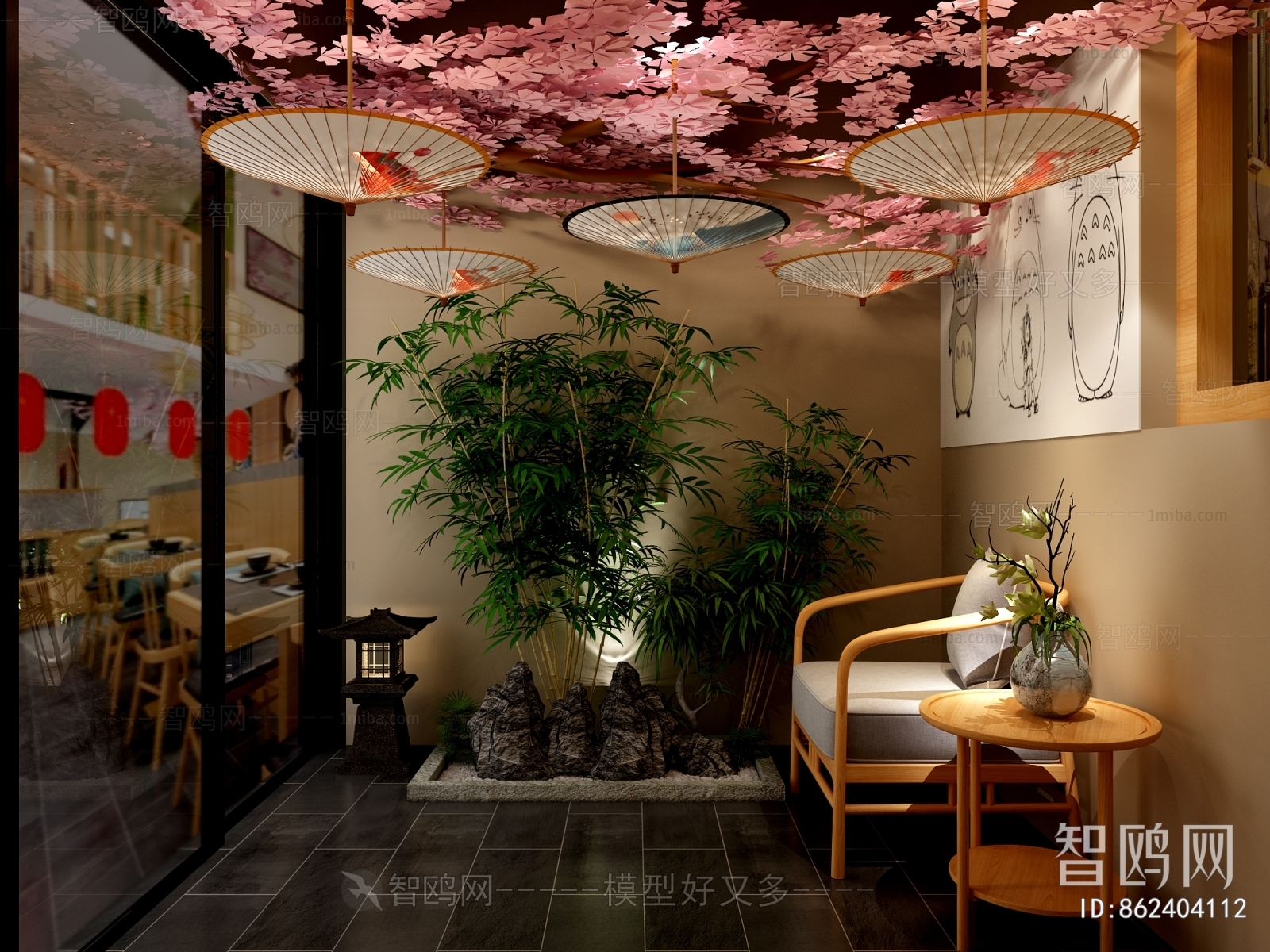 日式餐饮空间3D模型下载