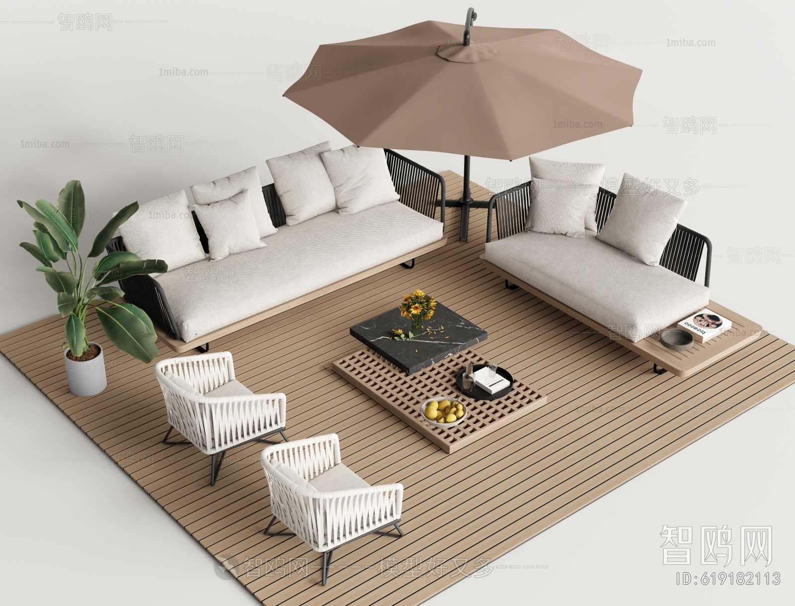 Solaria现代藤编户外沙发组合3D模型下载