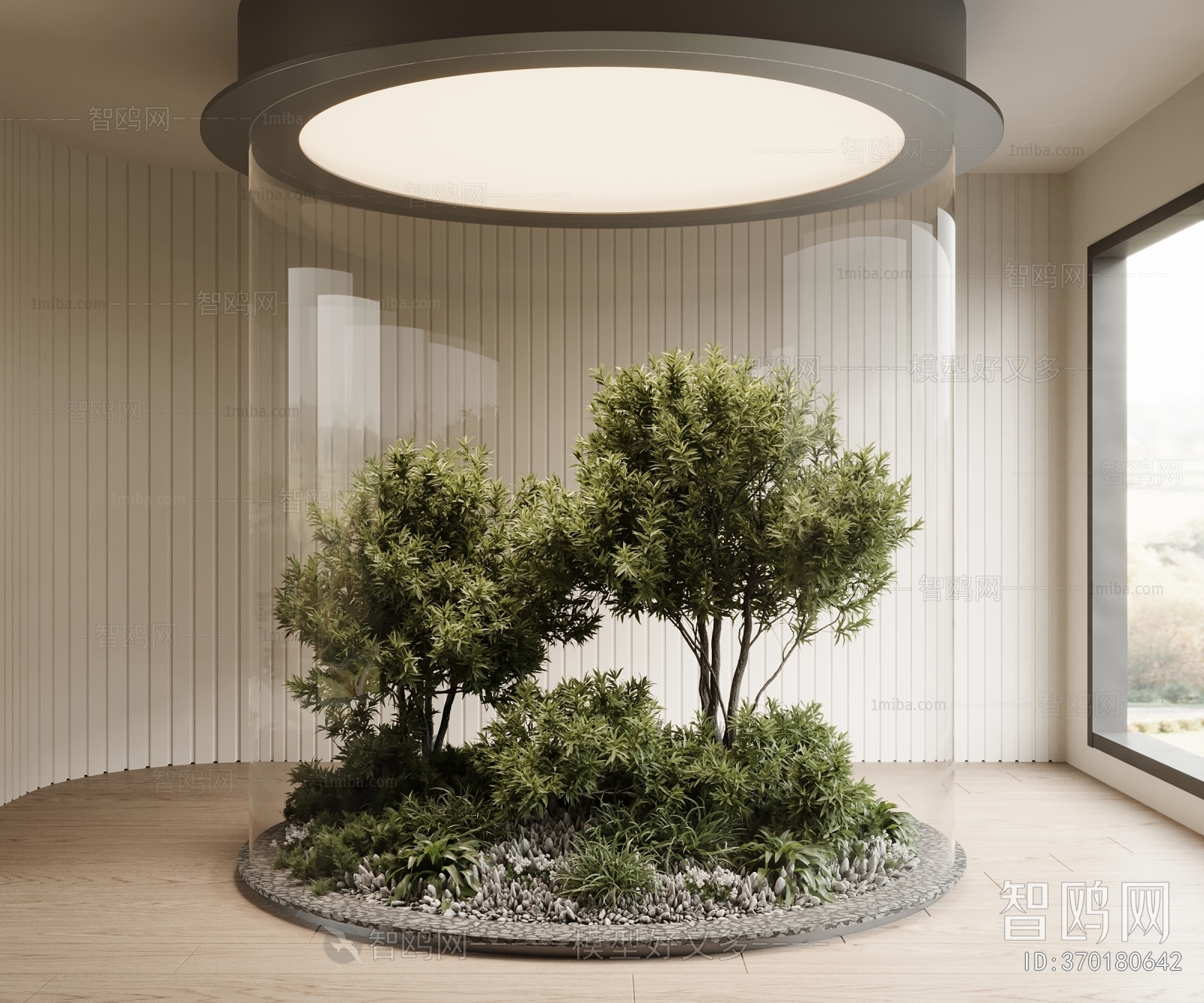 现代室内植物堆景观3D模型下载