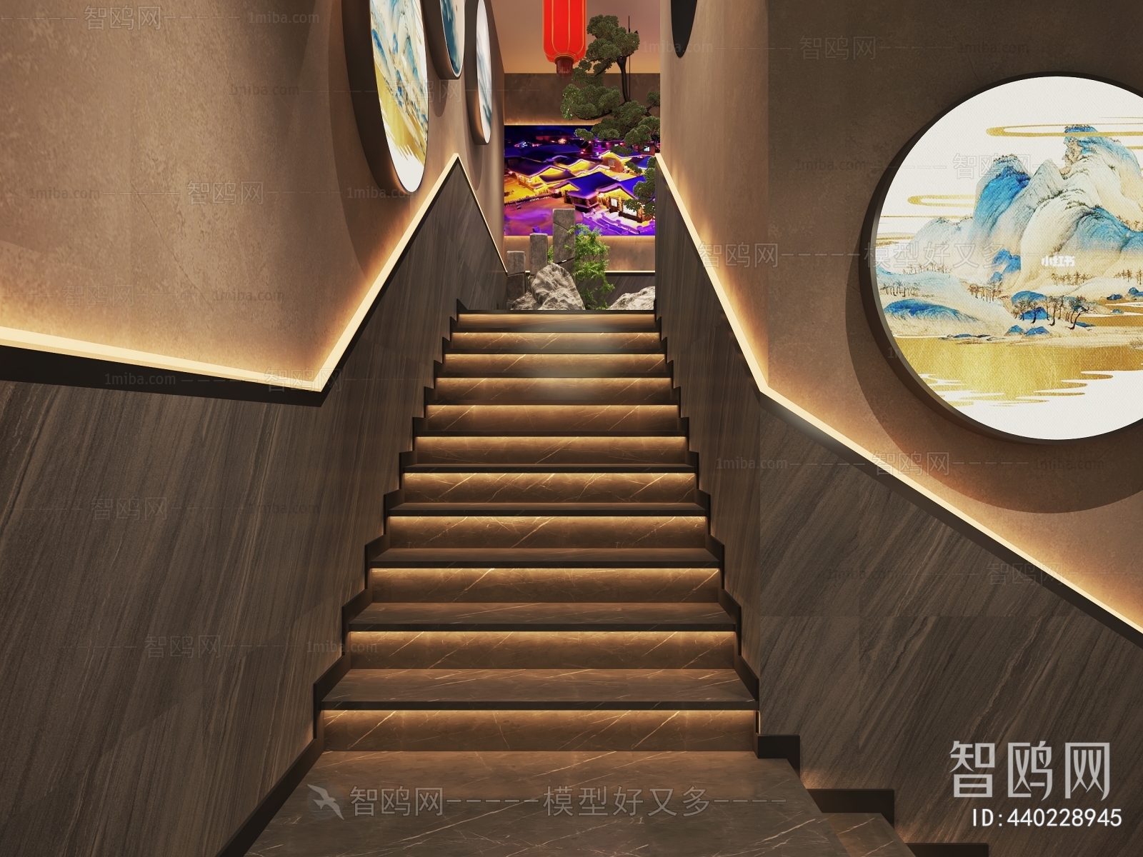 新中式中餐厅楼梯间