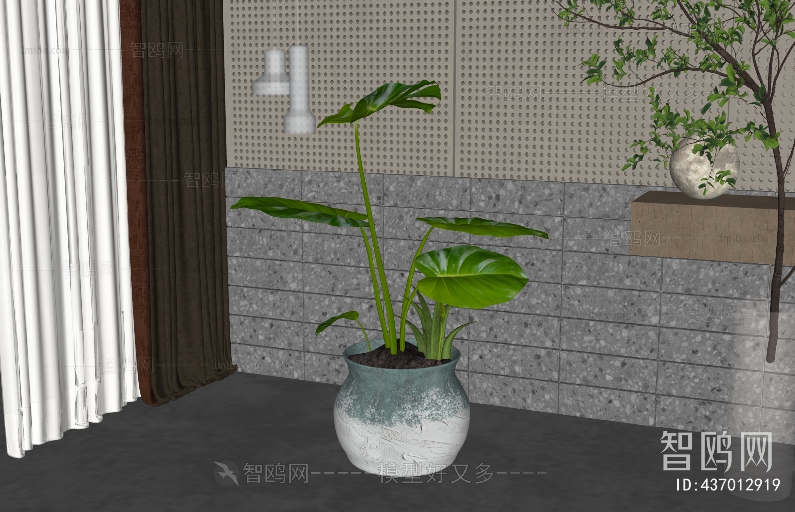 Modern Wabi-sabi Style Potted Green Plant