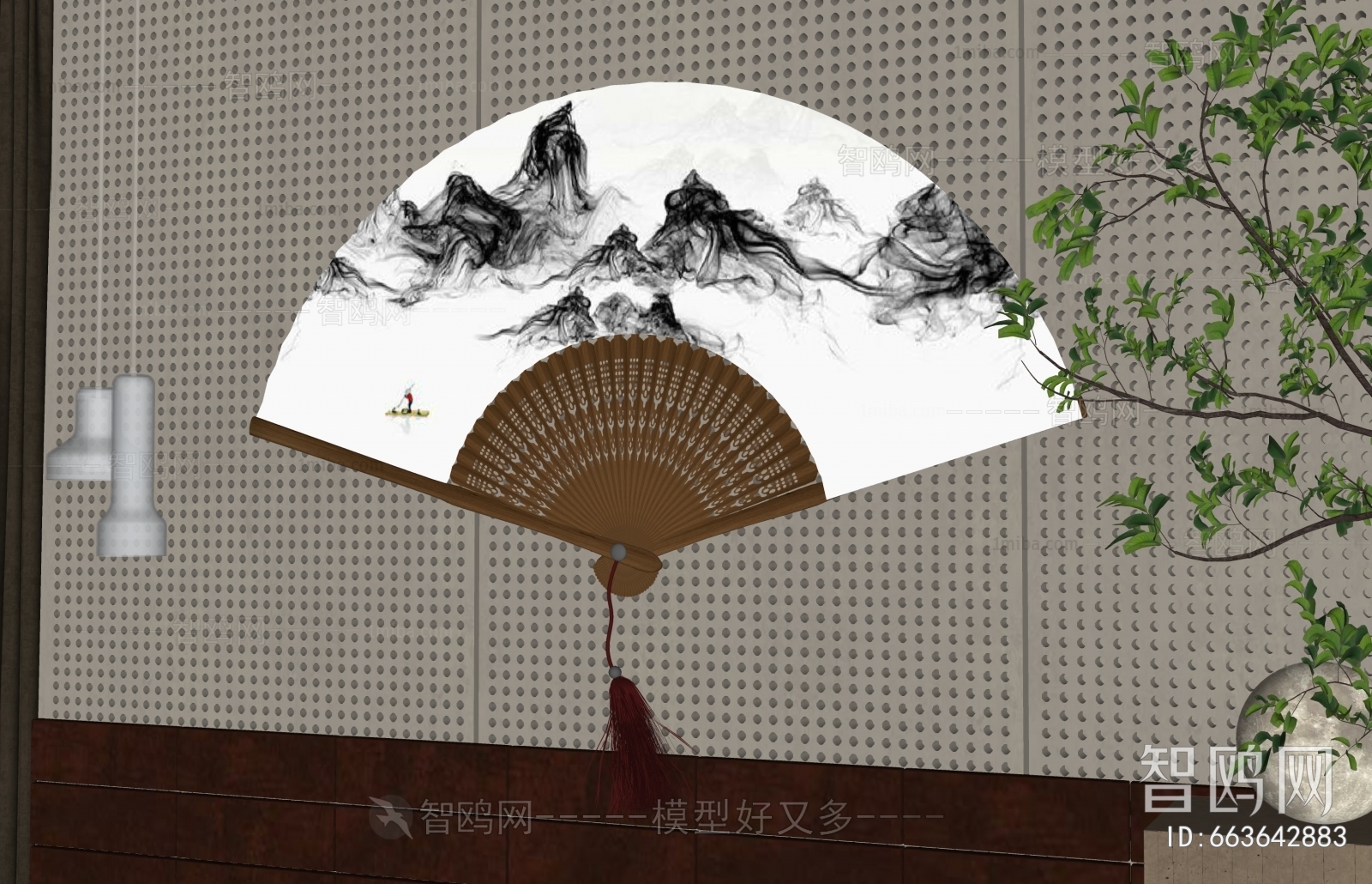 新中式扇子墙饰挂件