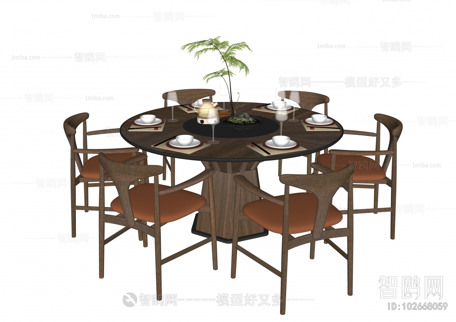 新中式圆形餐桌椅