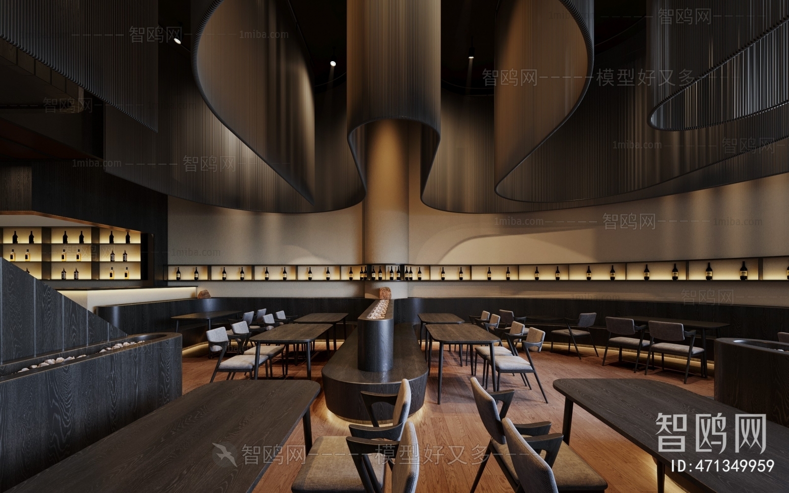 现代高级灰西餐厅3D模型下载