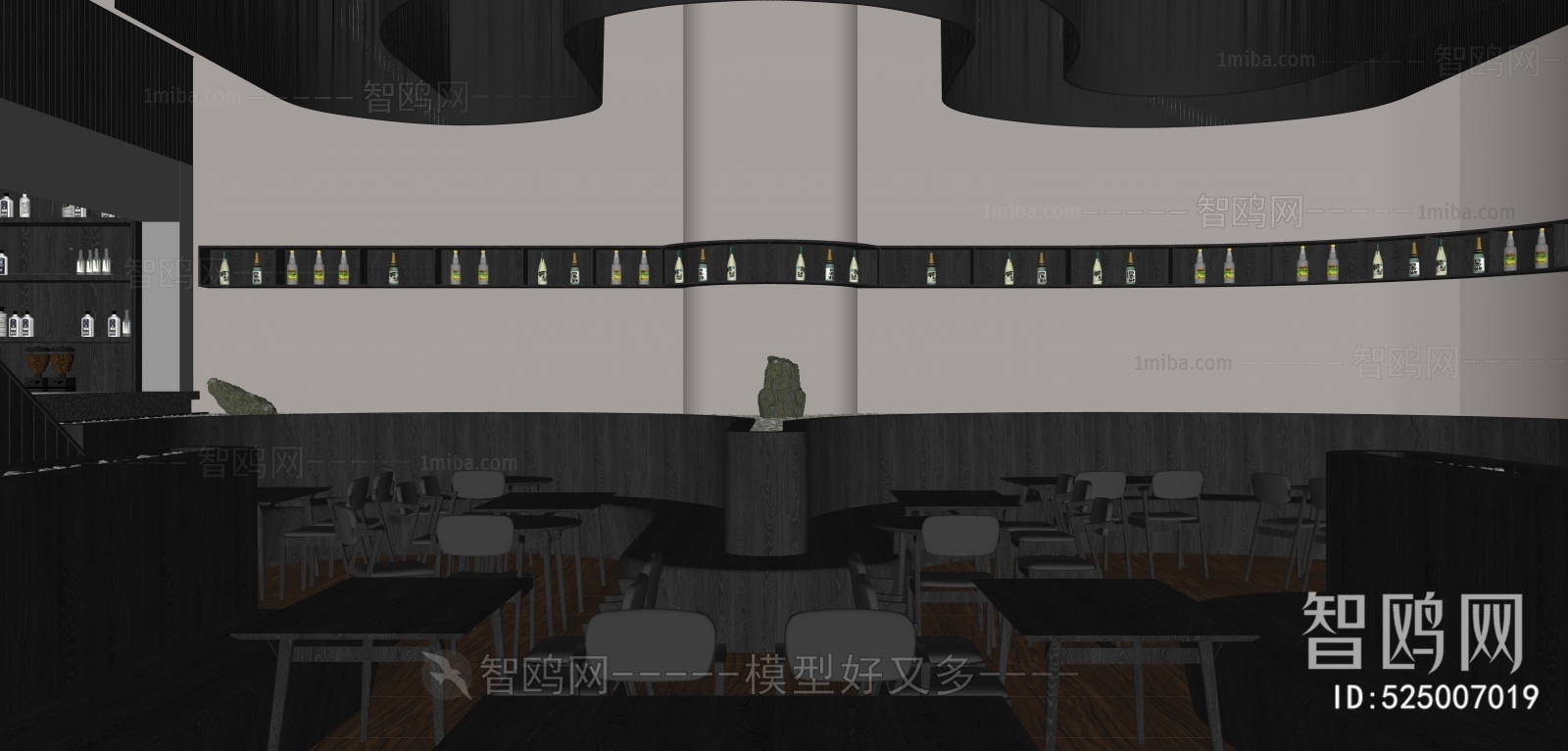 Studio Kota现代高级灰西餐厅3D模型下载
