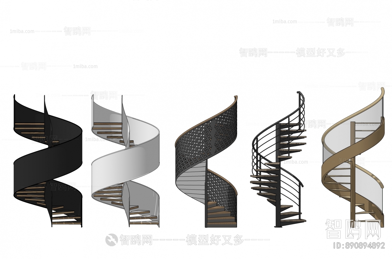 现代旋转楼梯组合3D模型下载