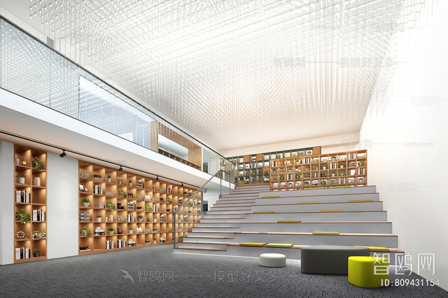 现代图书馆楼梯间休闲区
