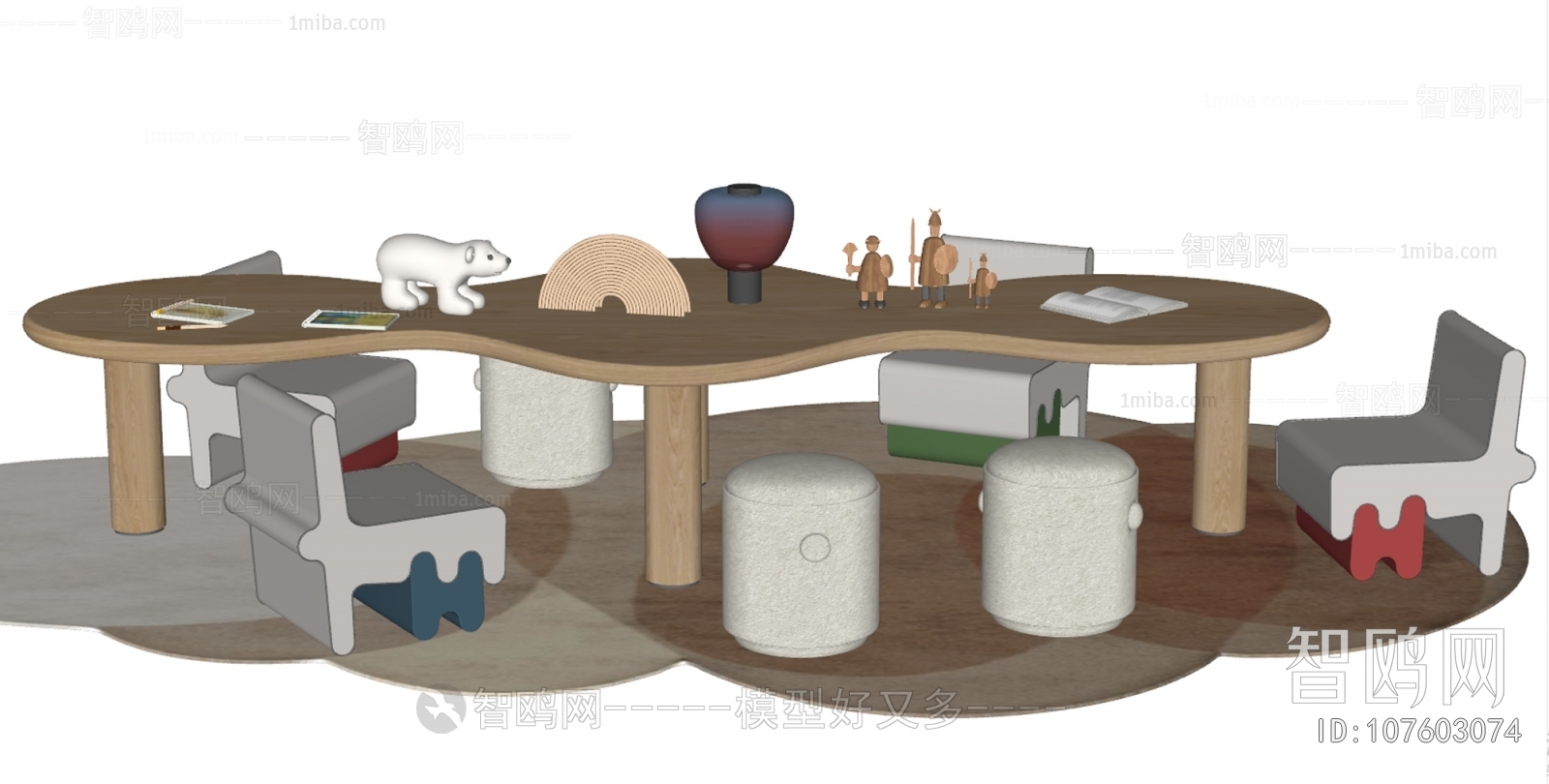 现代原木弧形儿童桌凳
