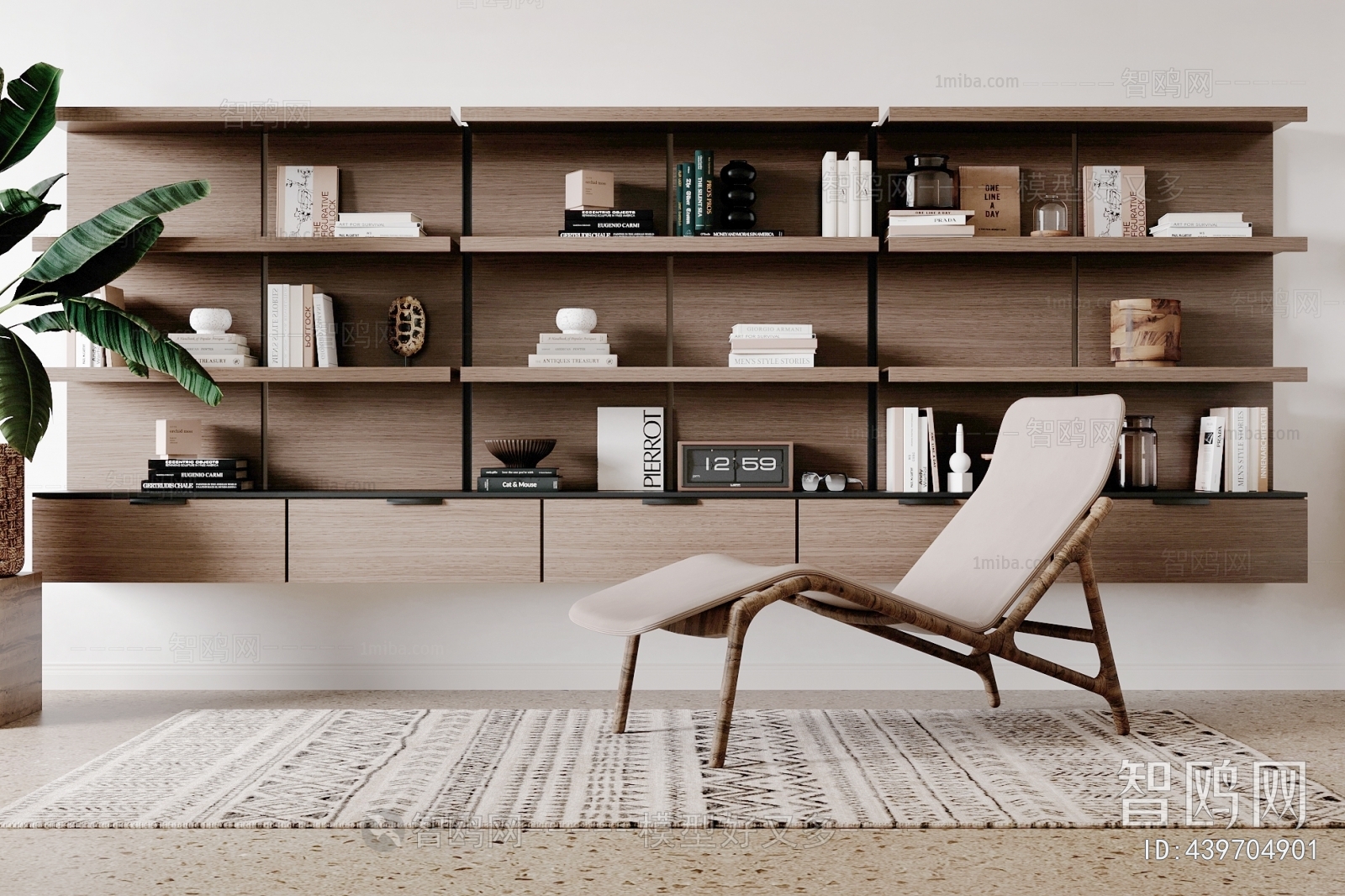 现代书柜躺椅组合