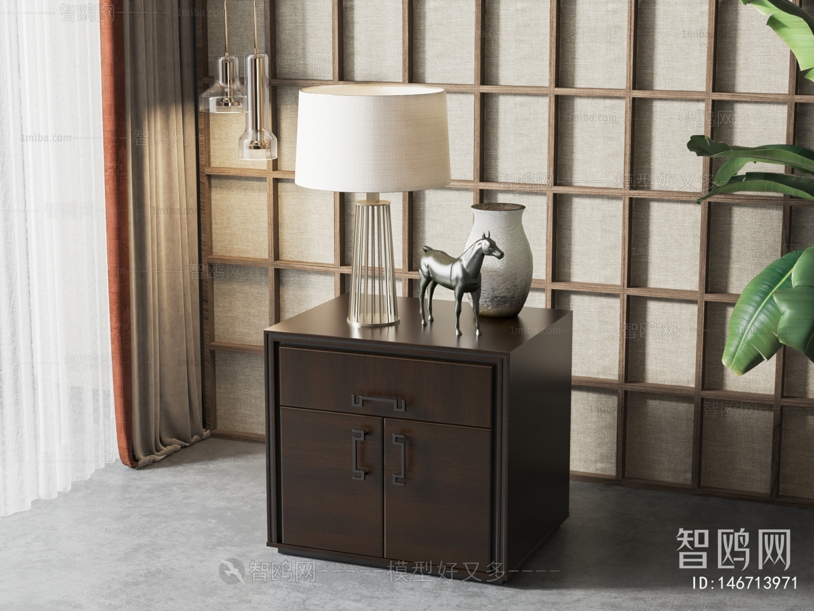 New Chinese Style Bedside Cupboard