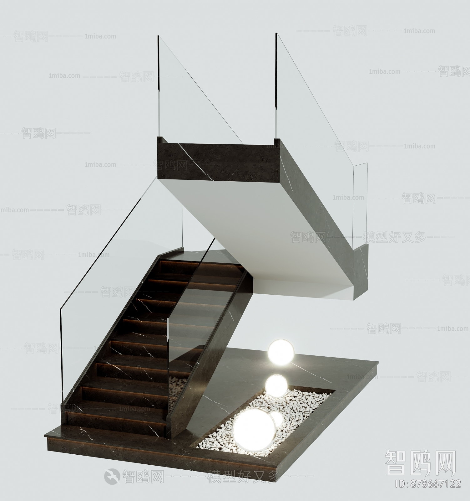 现代玻璃楼梯3D模型下载