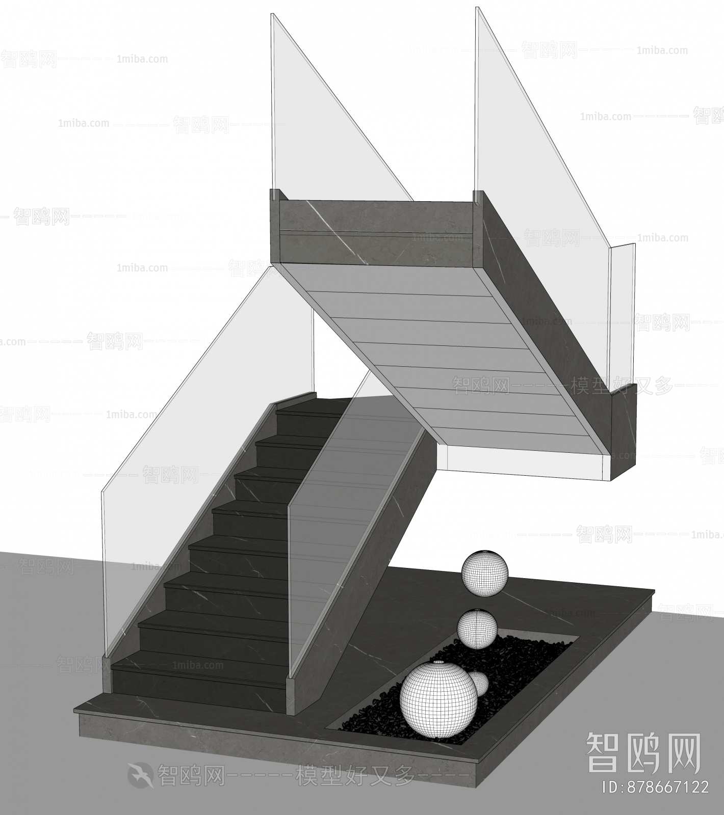 现代玻璃楼梯3D模型下载