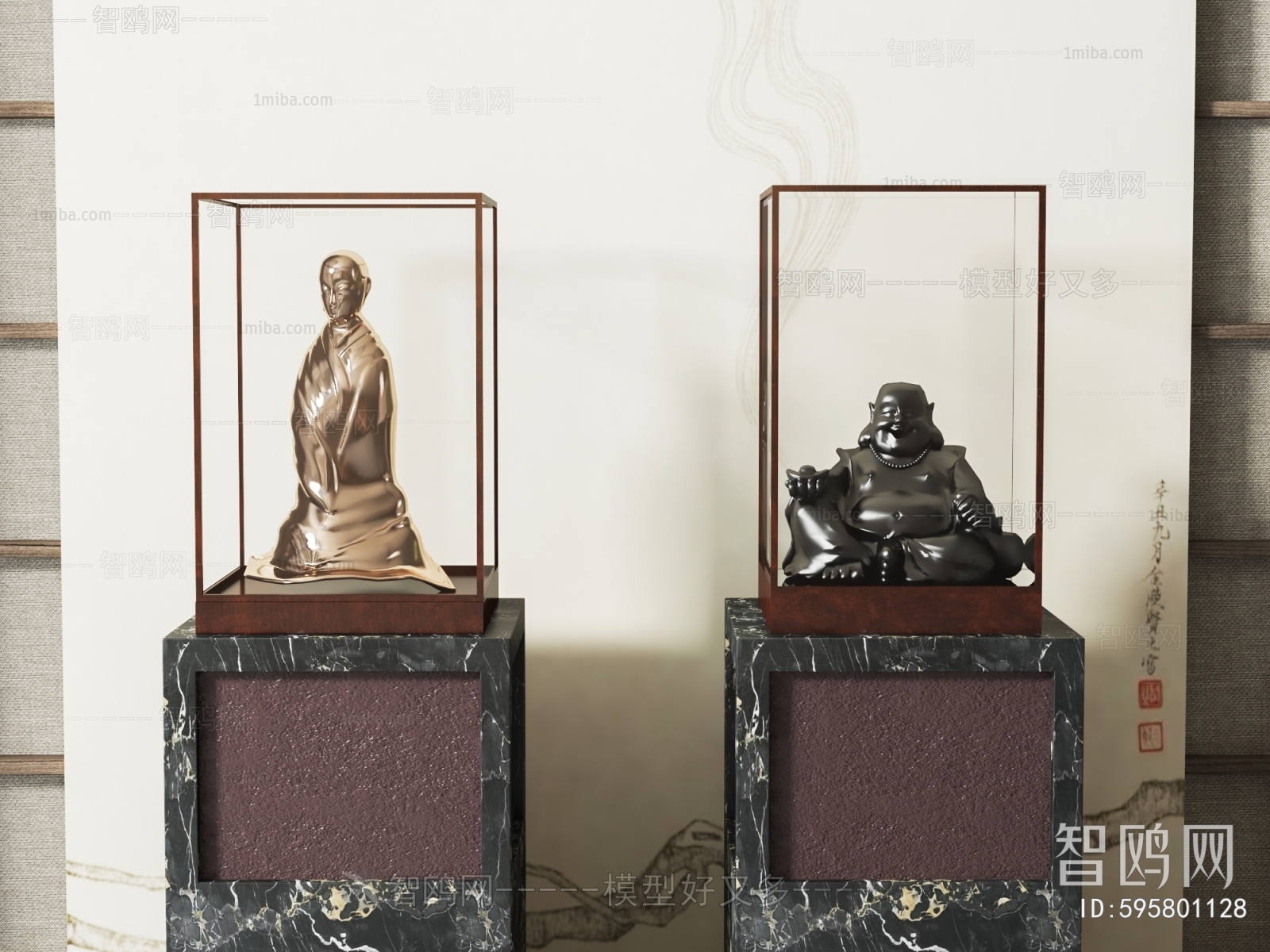 新中式佛像雕塑摆件组合