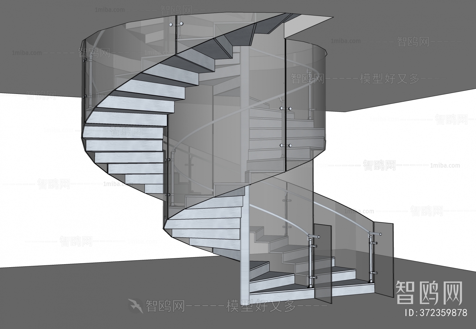 现代玻璃旋转楼梯3D模型下载