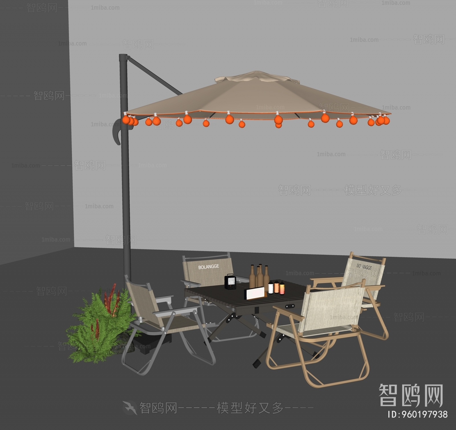 现代户外桌椅组合，太阳伞