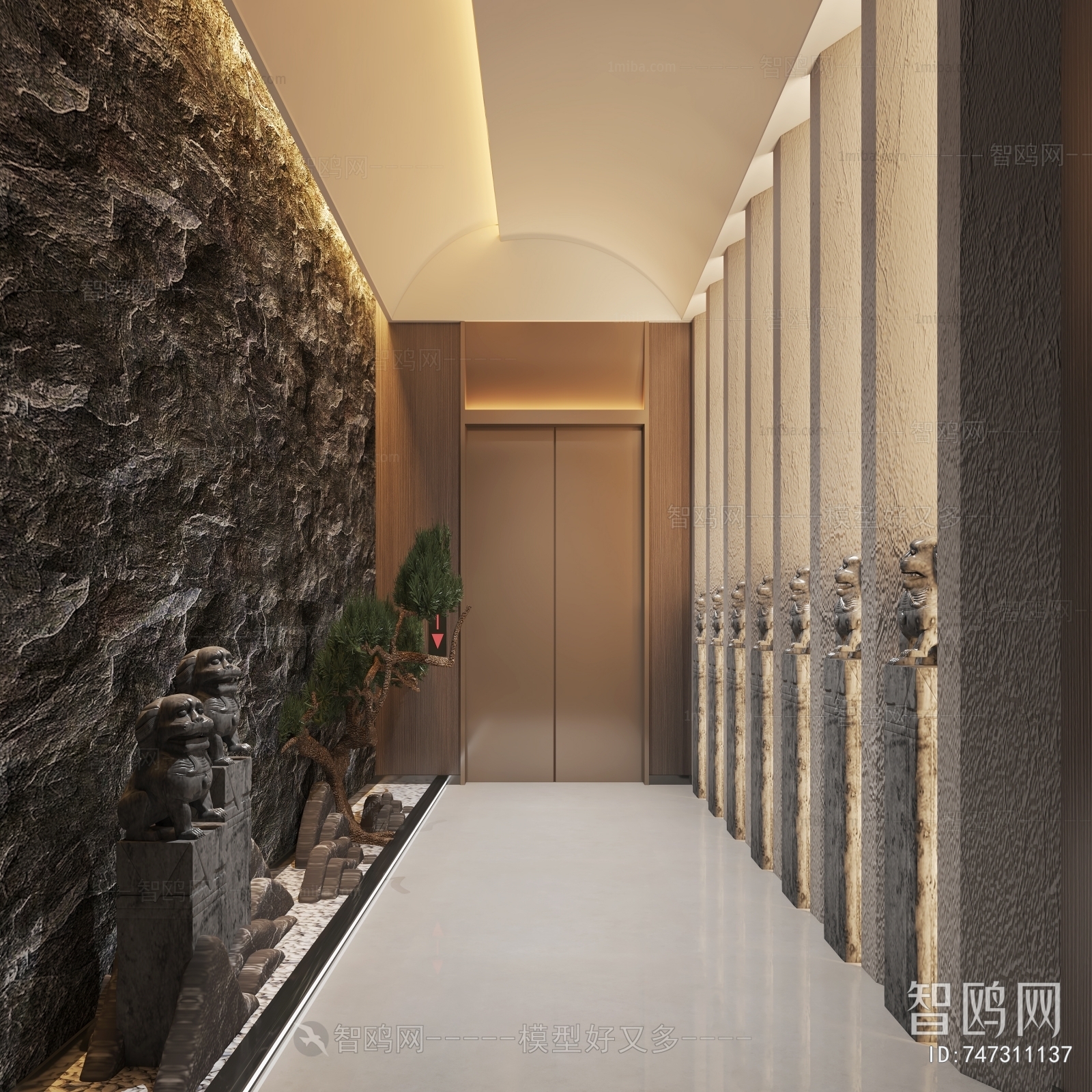 新中式走廊电梯厅