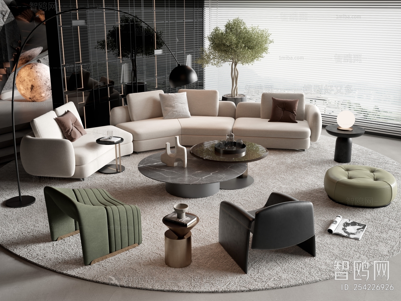 现代沙发茶几组合3D模型下载