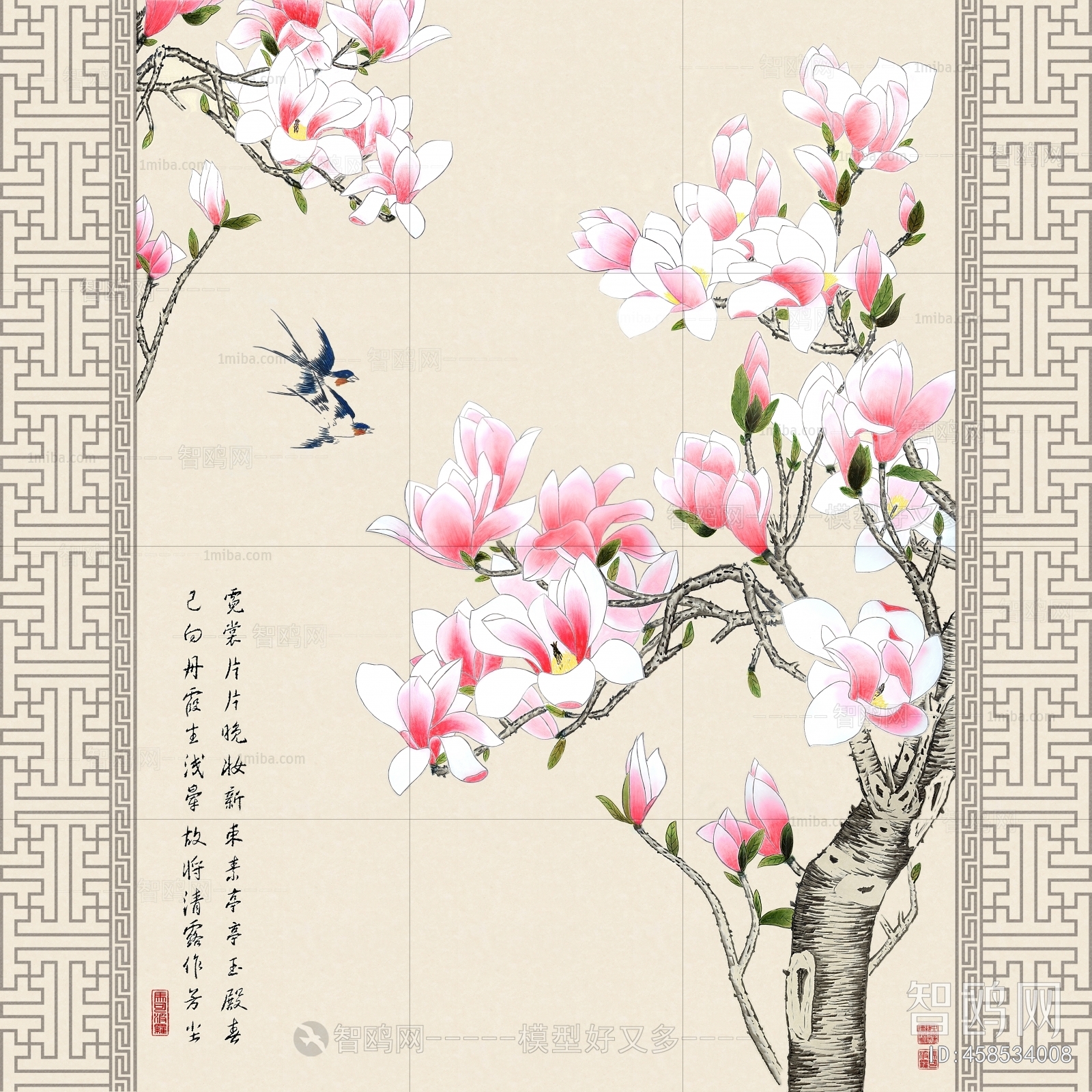 中式玉兰装饰画