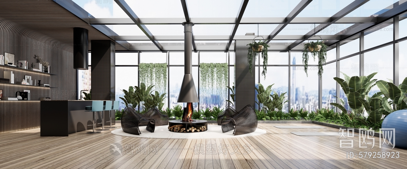 现代玻璃阳光房 露台休闲区