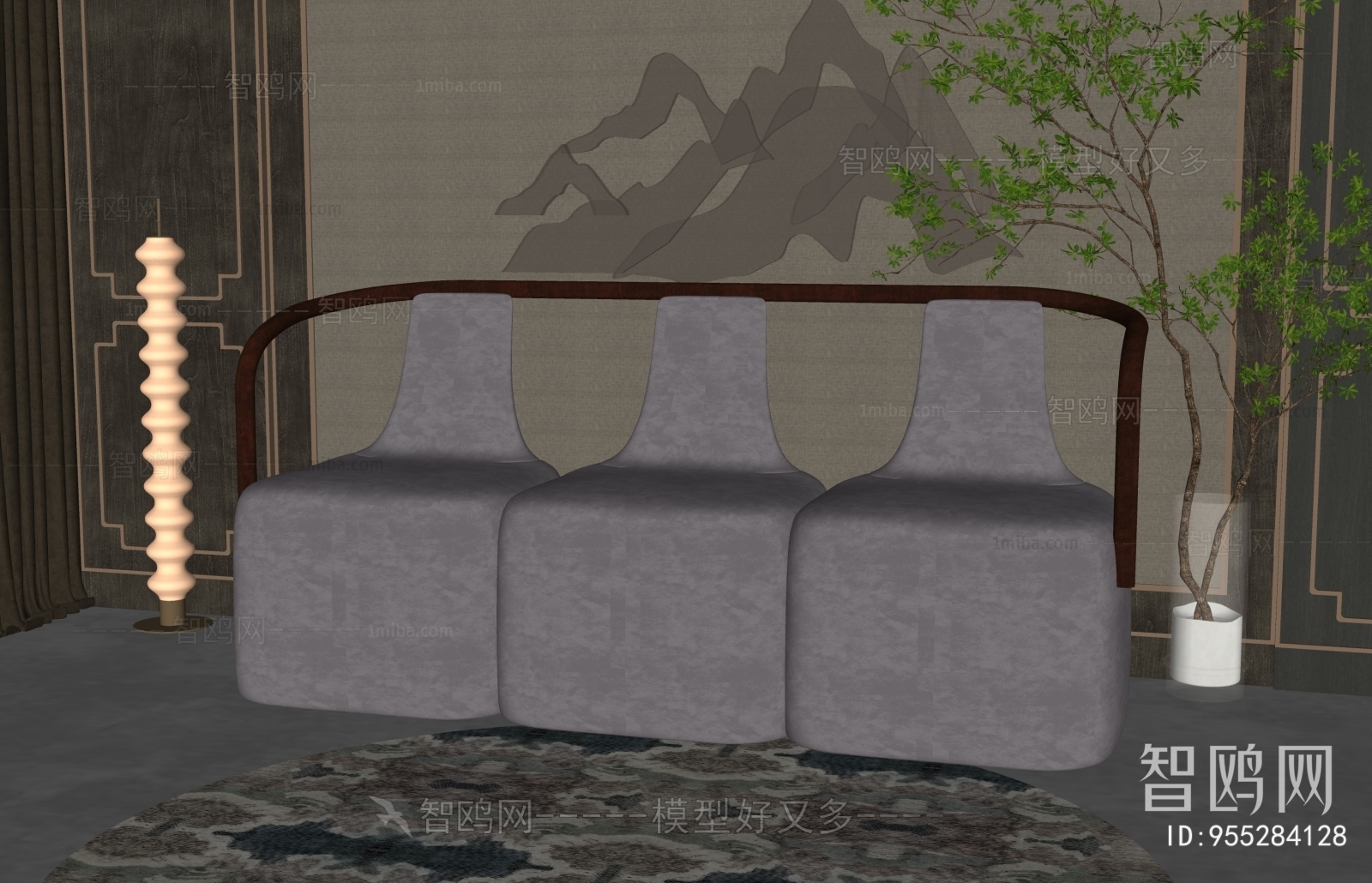 New Chinese Style Three-seat Sofa