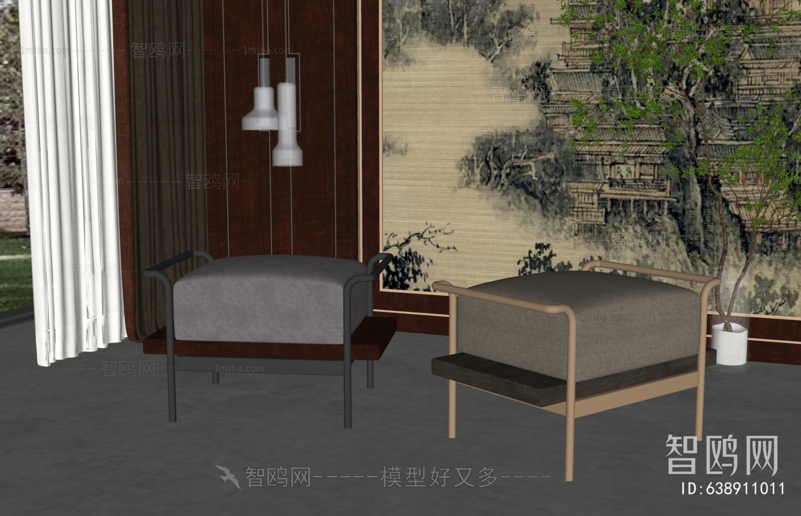 新中式沙发凳组合
