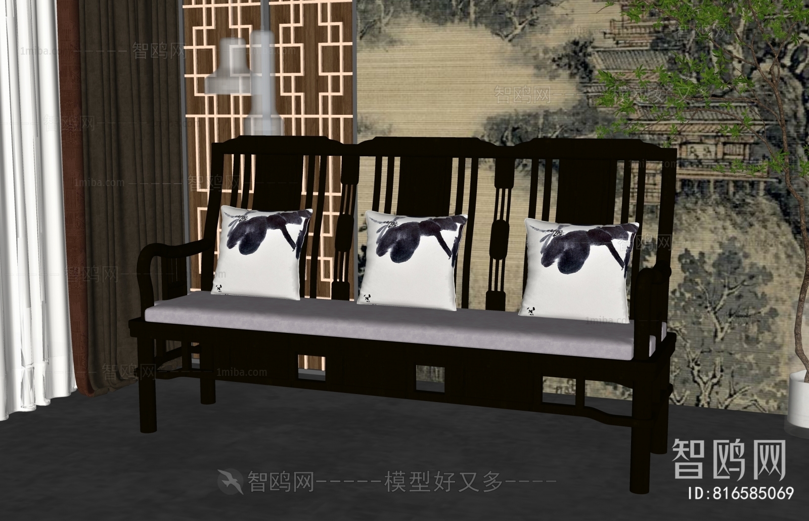 中式三人沙发