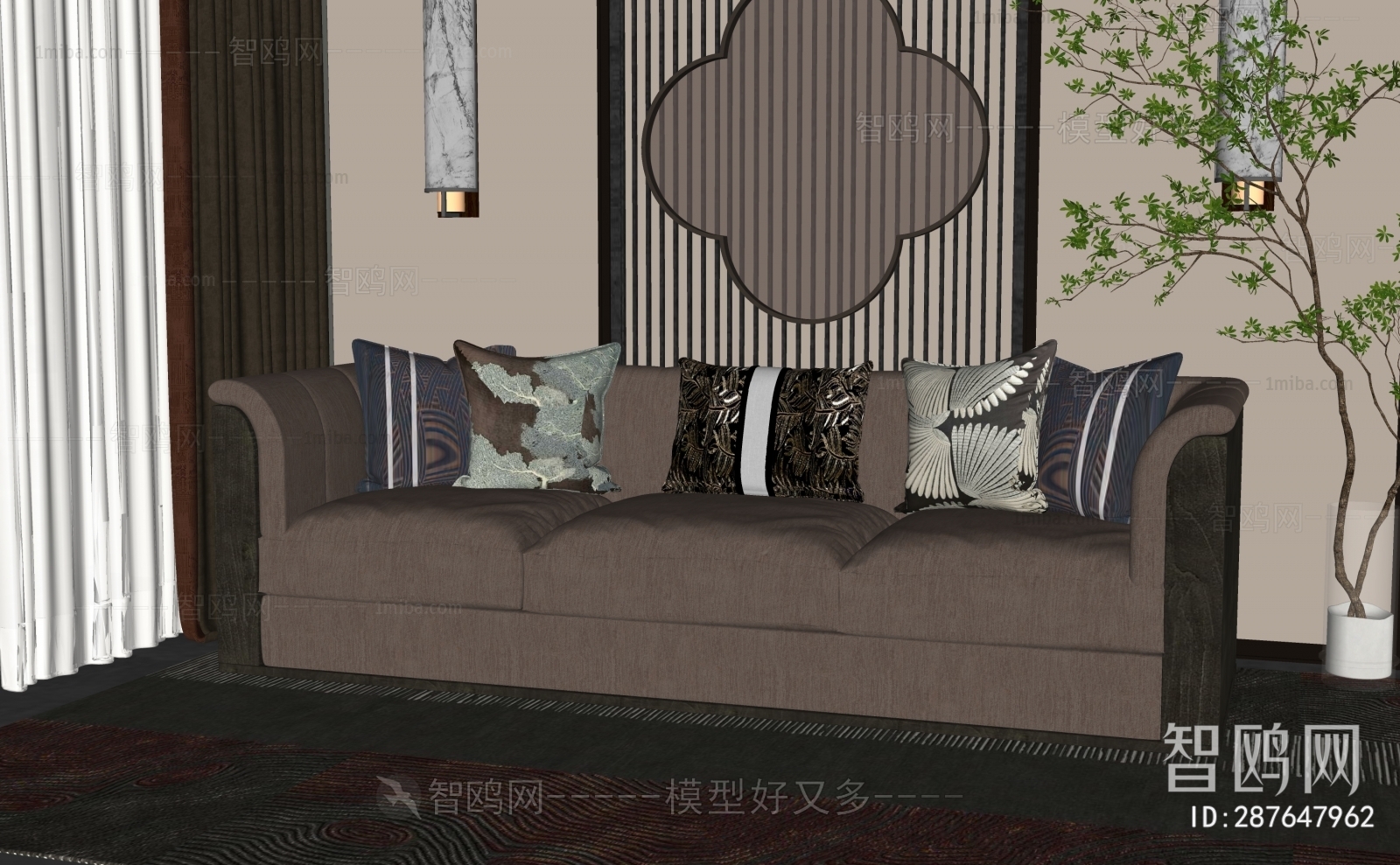 新中式三人沙发